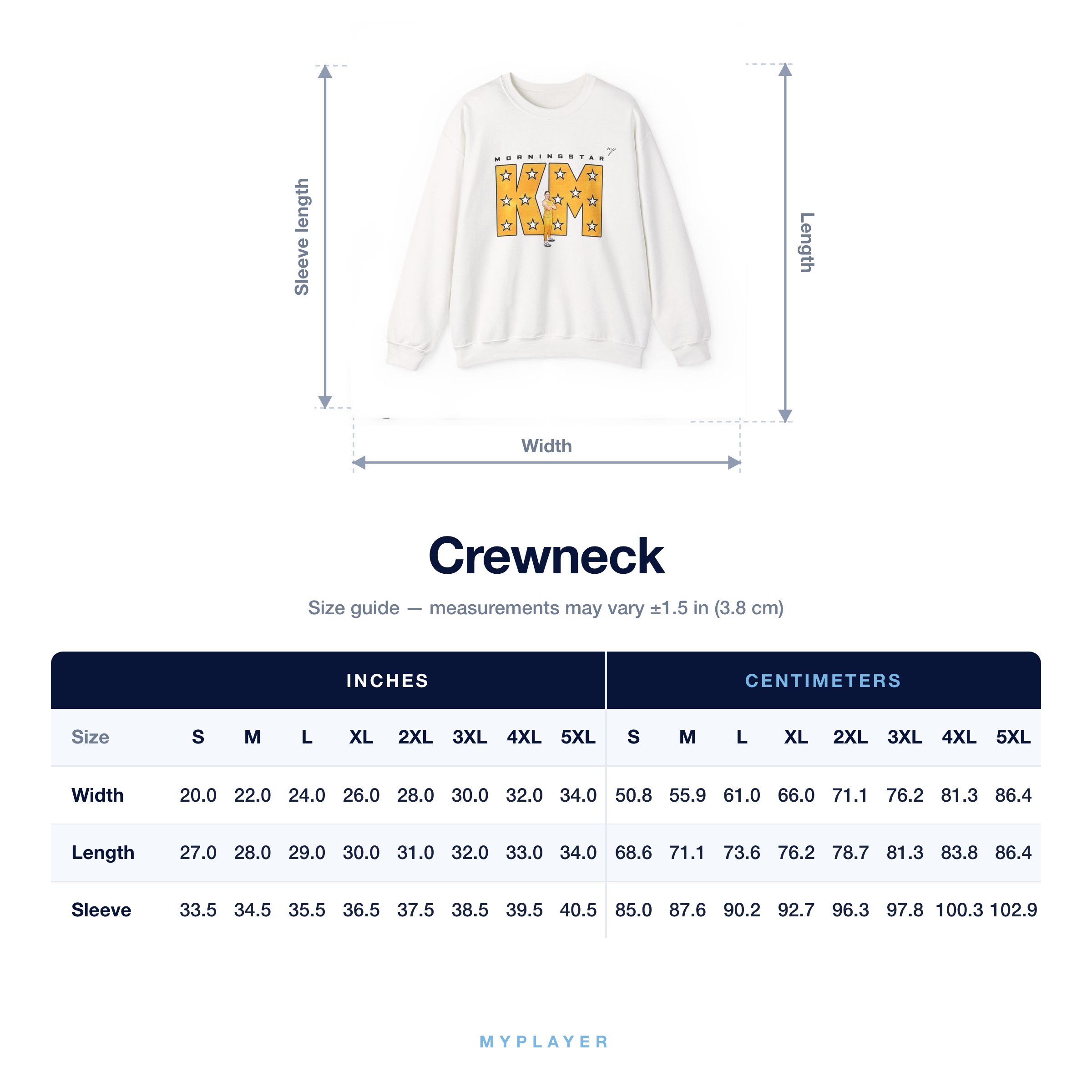 Crewneck size chart