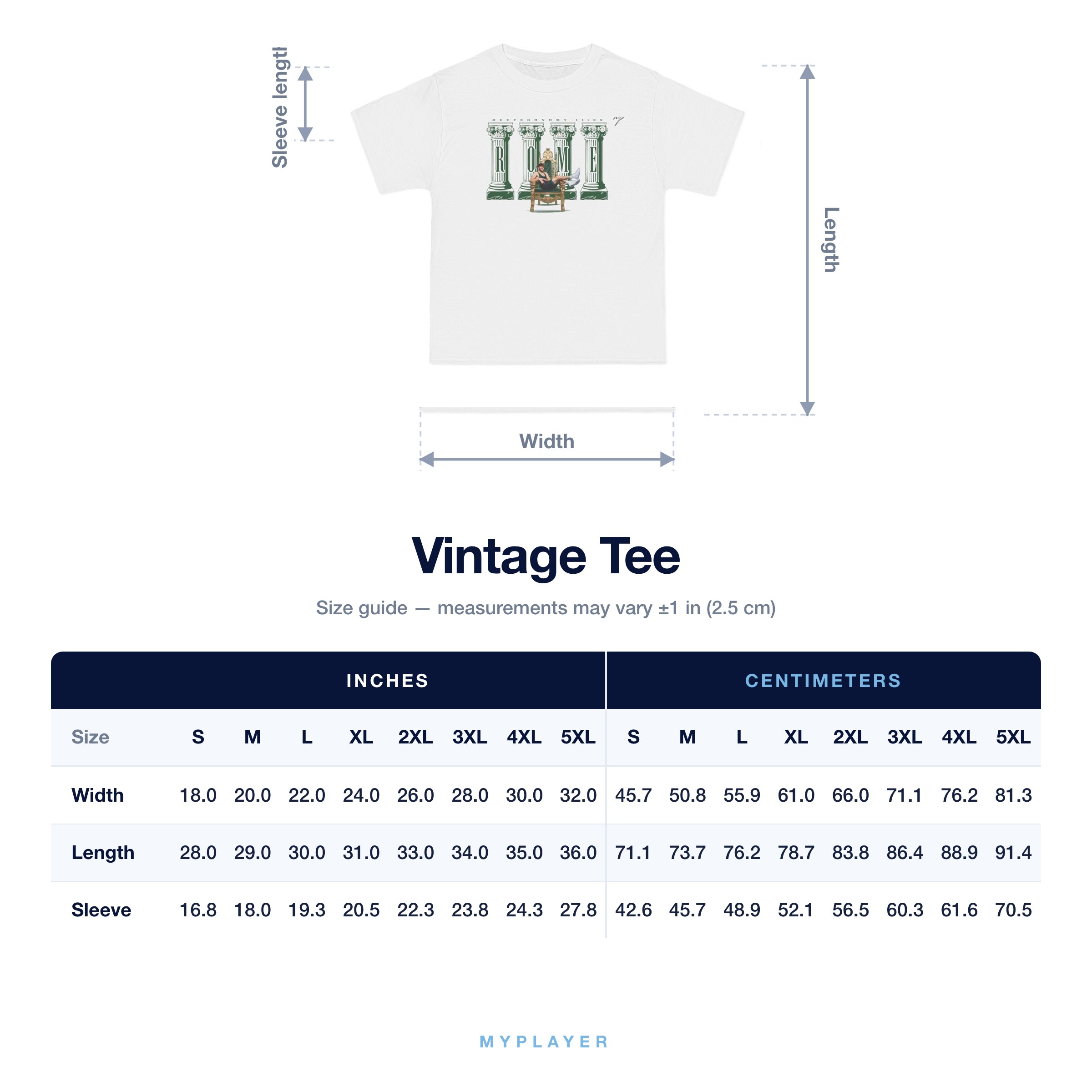 Vintage Tee size chart
