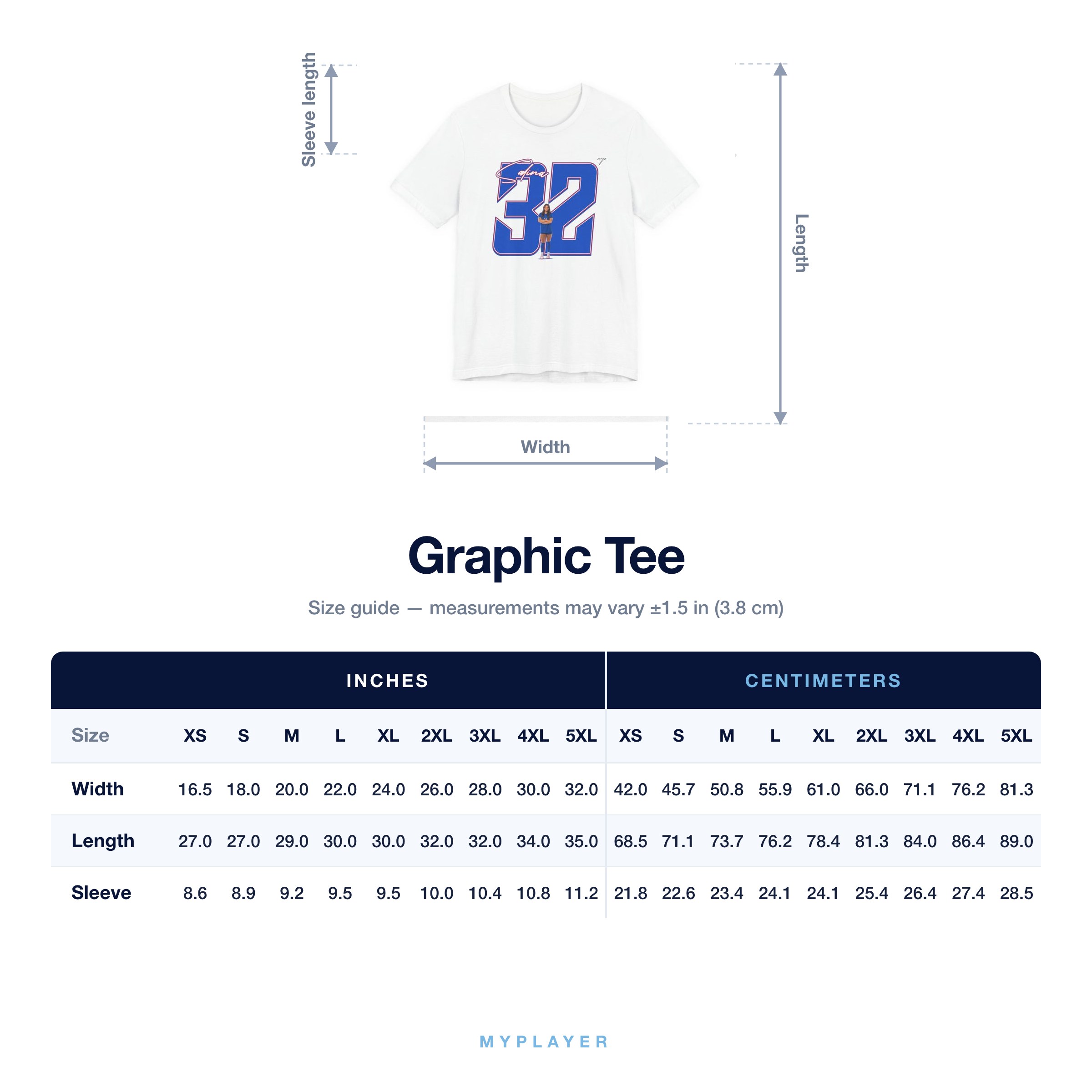 Graphic Tee size chart