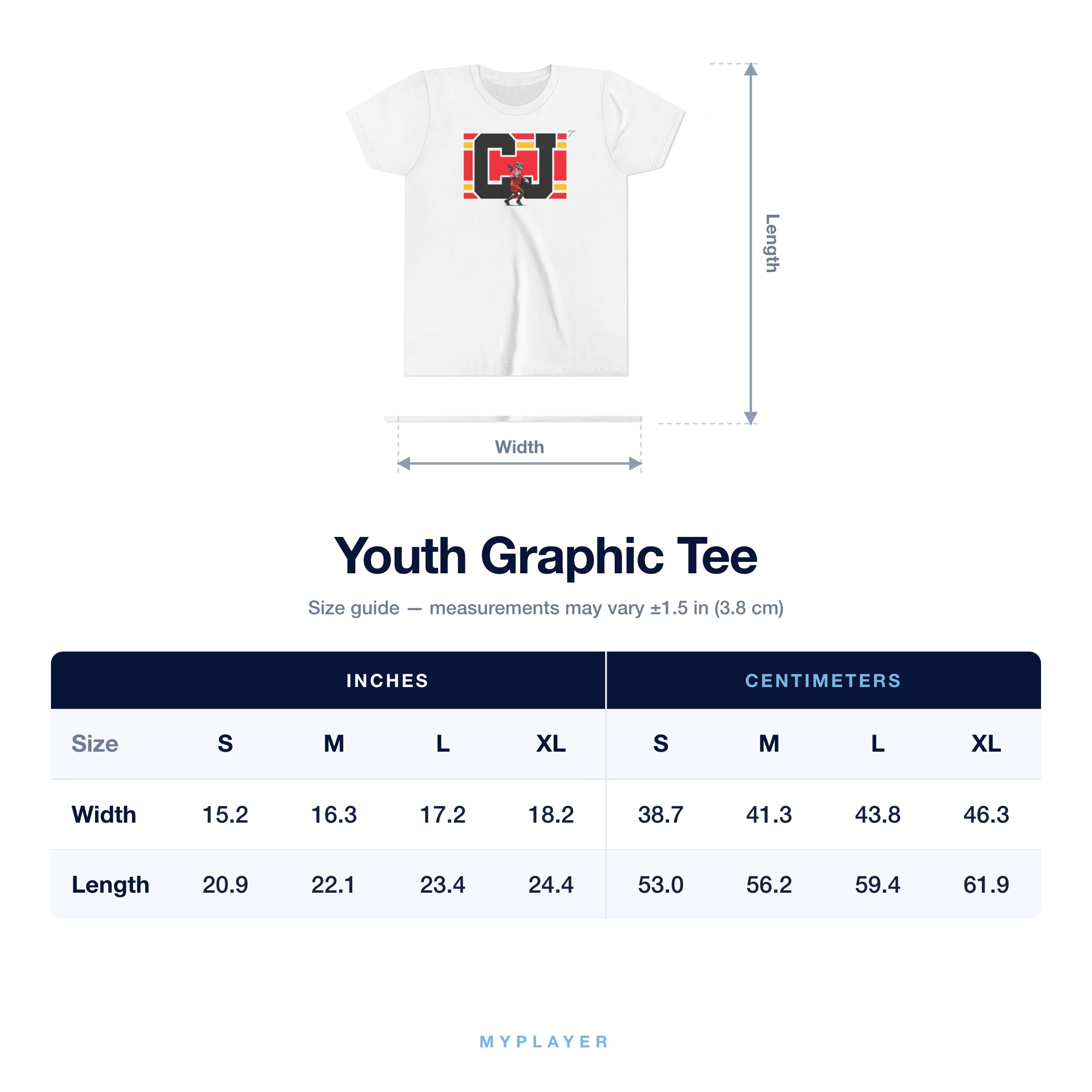 Youth Tee size chart