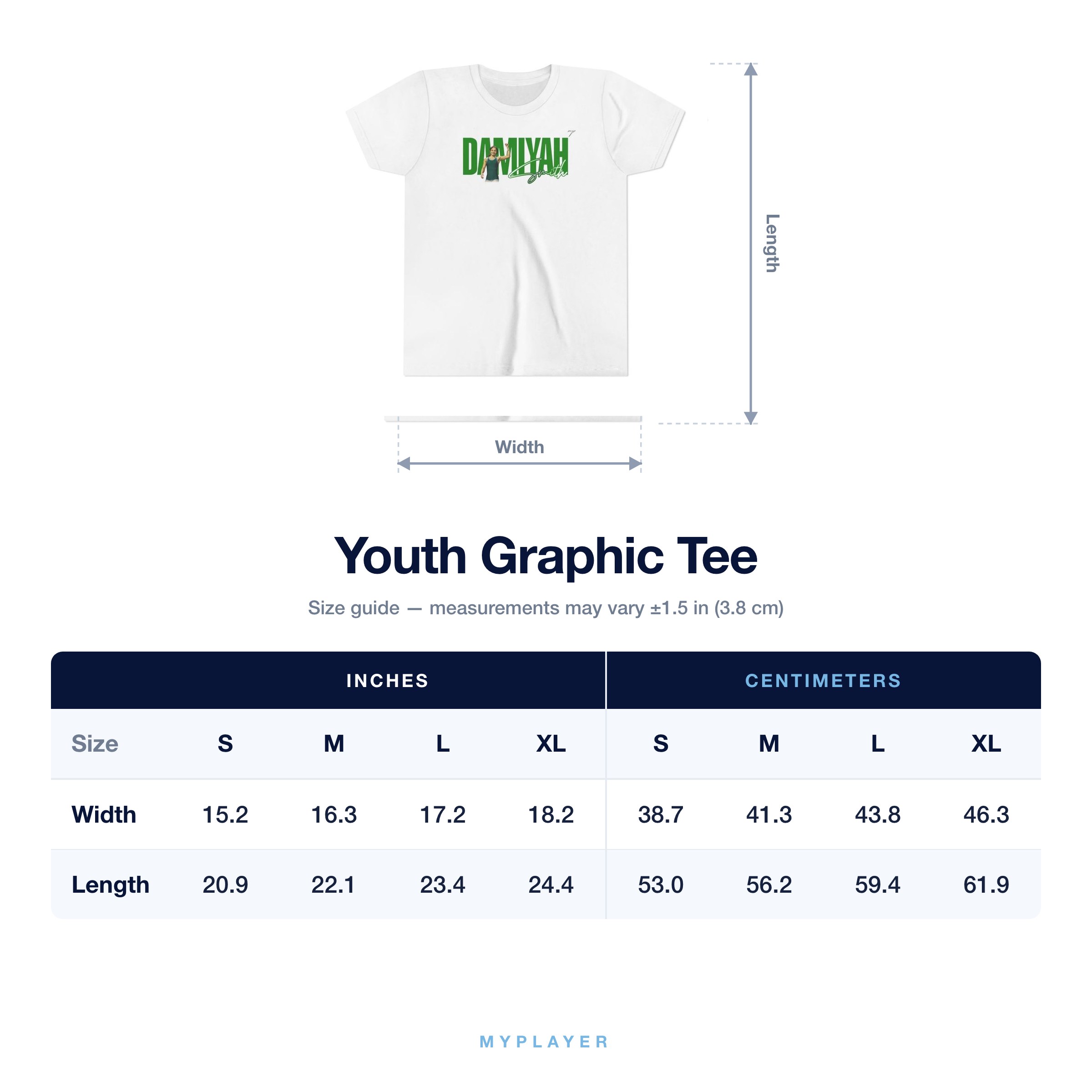 Youth Tee size chart