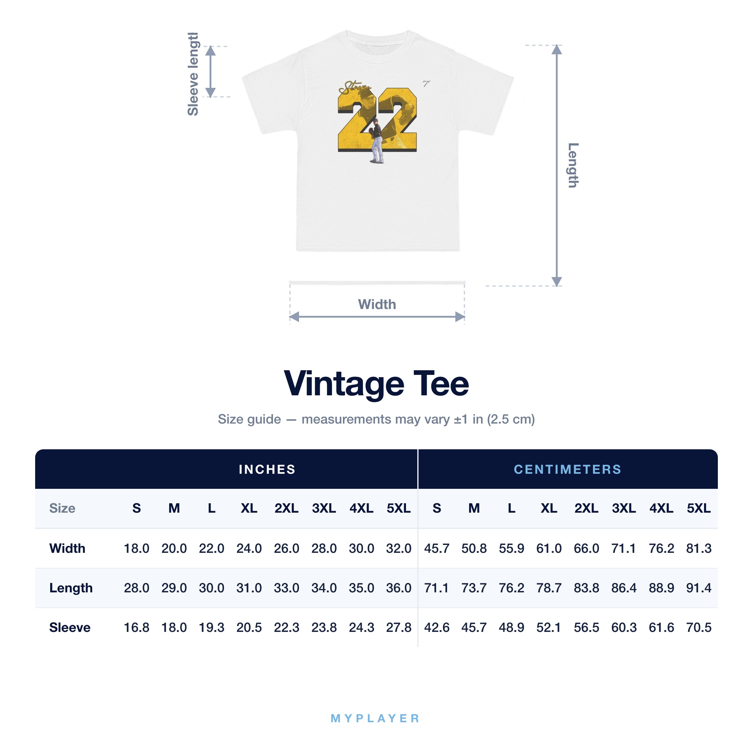 Vintage Tee size chart