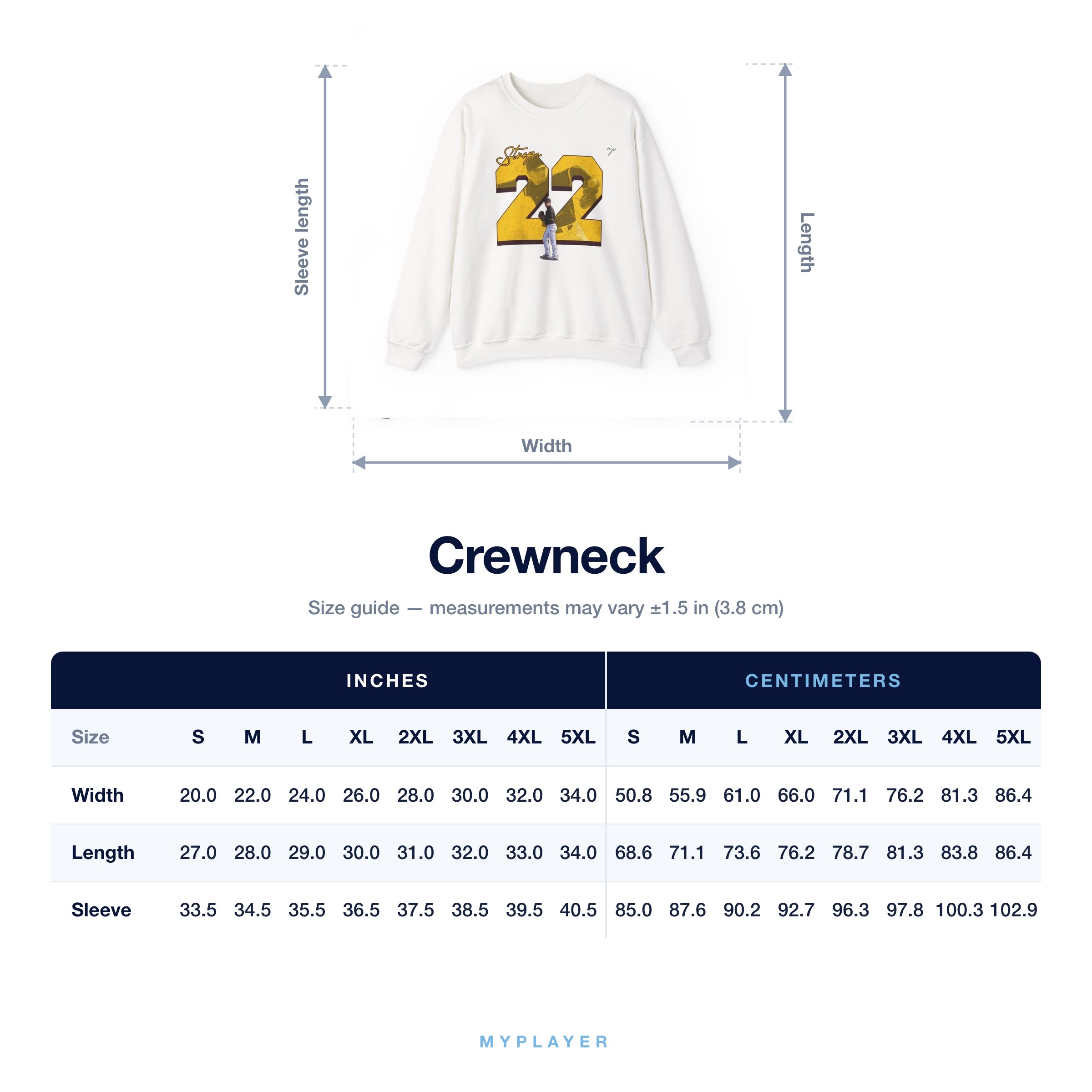 Crewneck size chart