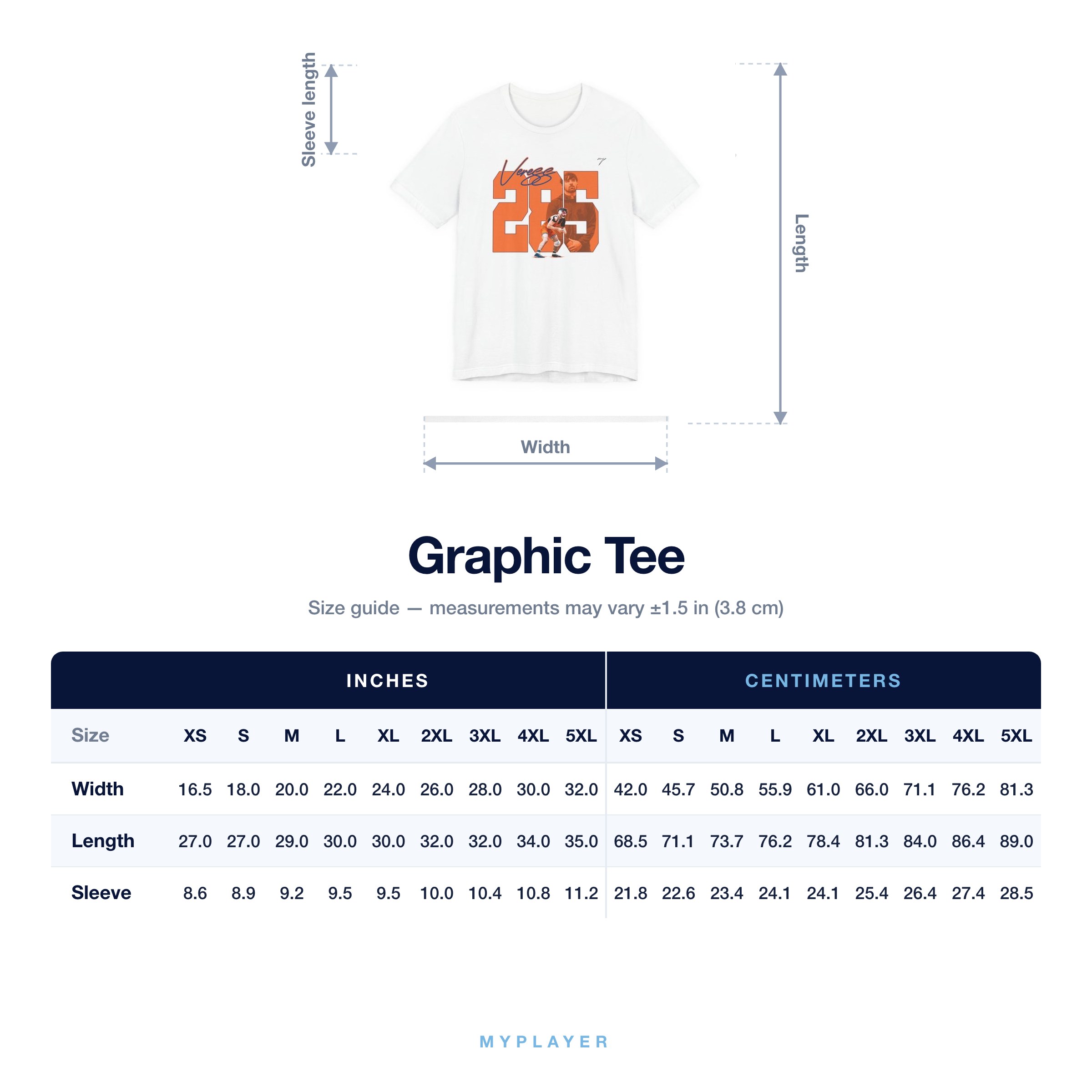 Graphic Tee size chart