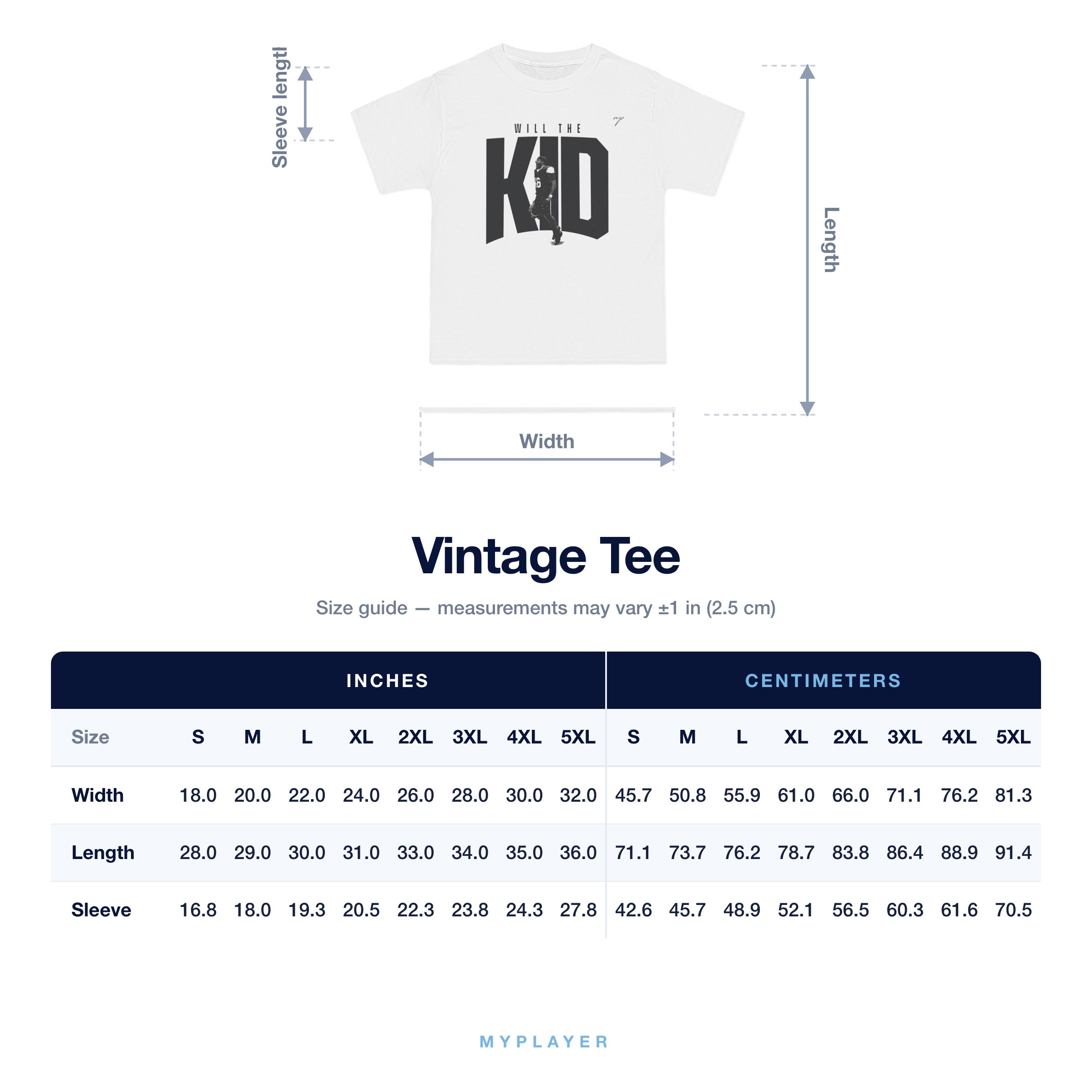 Vintage Tee size chart