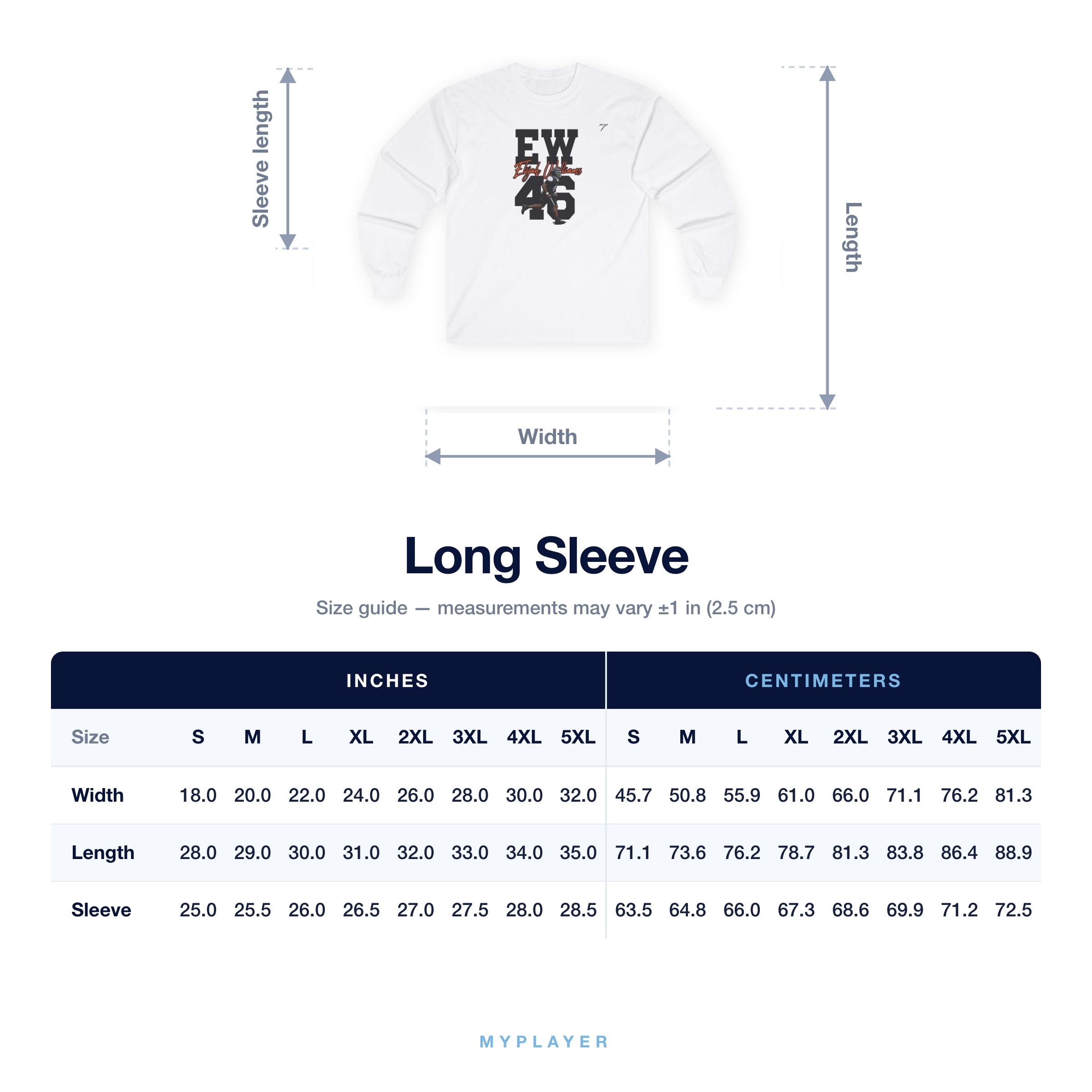 Long Sleeve size chart