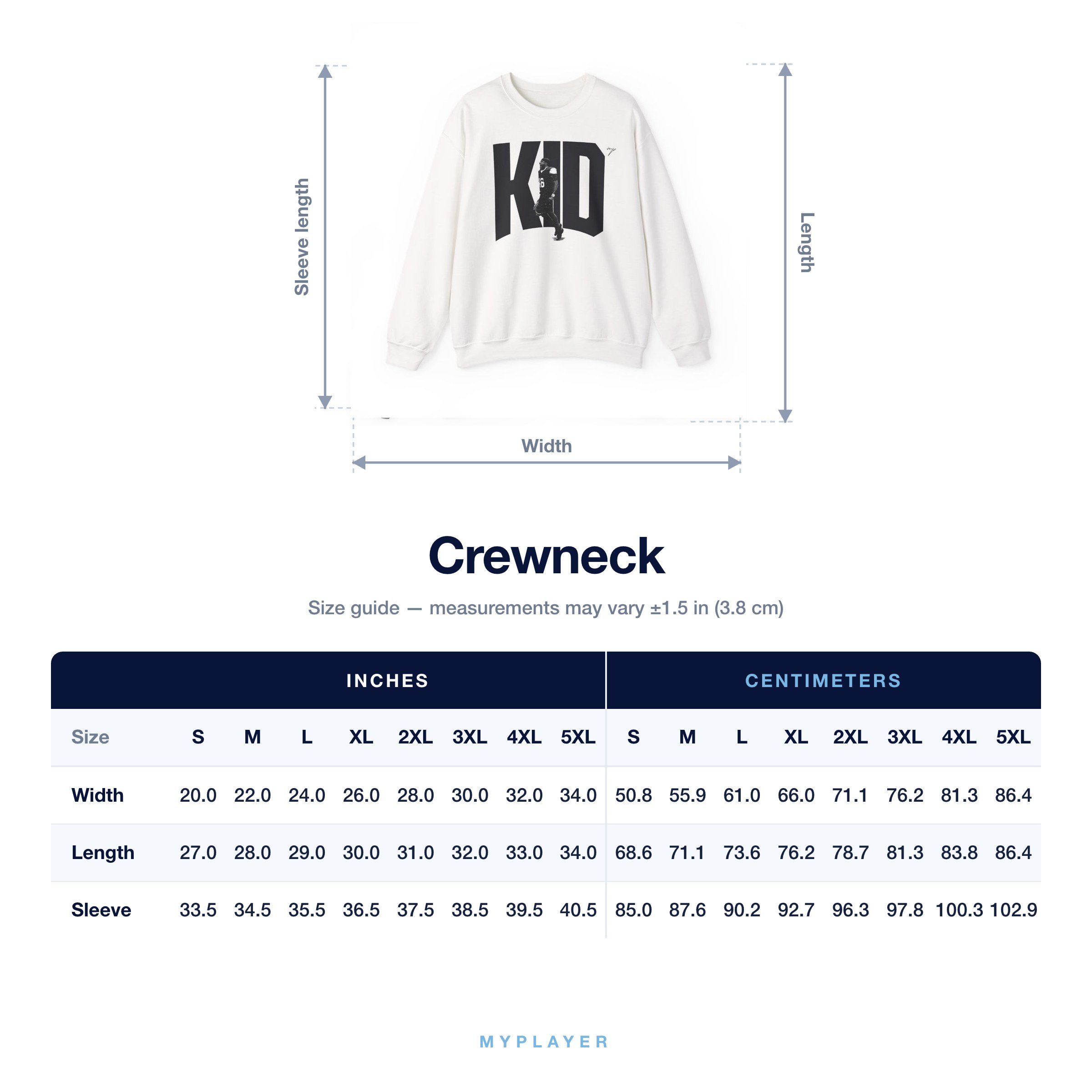 Crewneck size chart