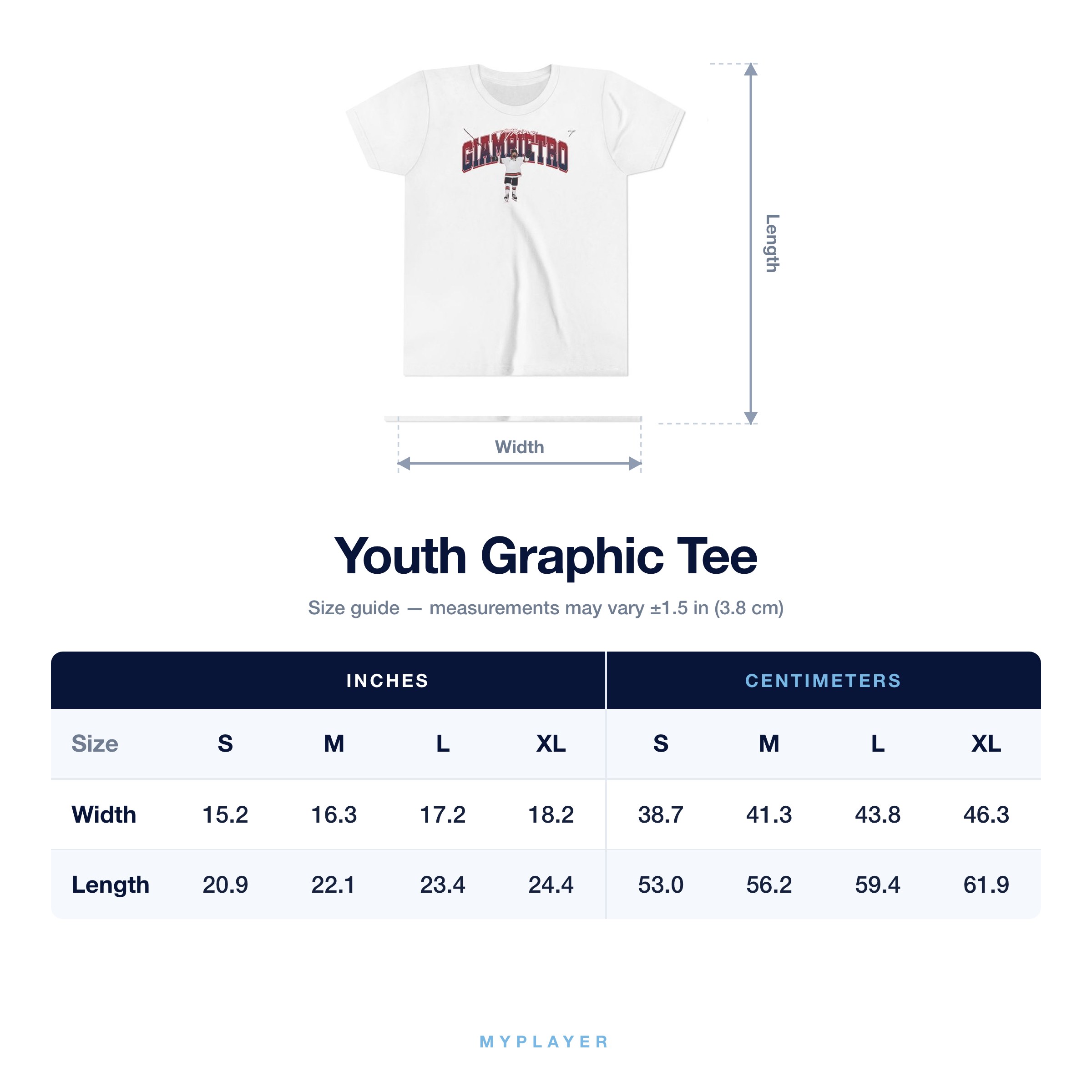 Youth Tee size chart