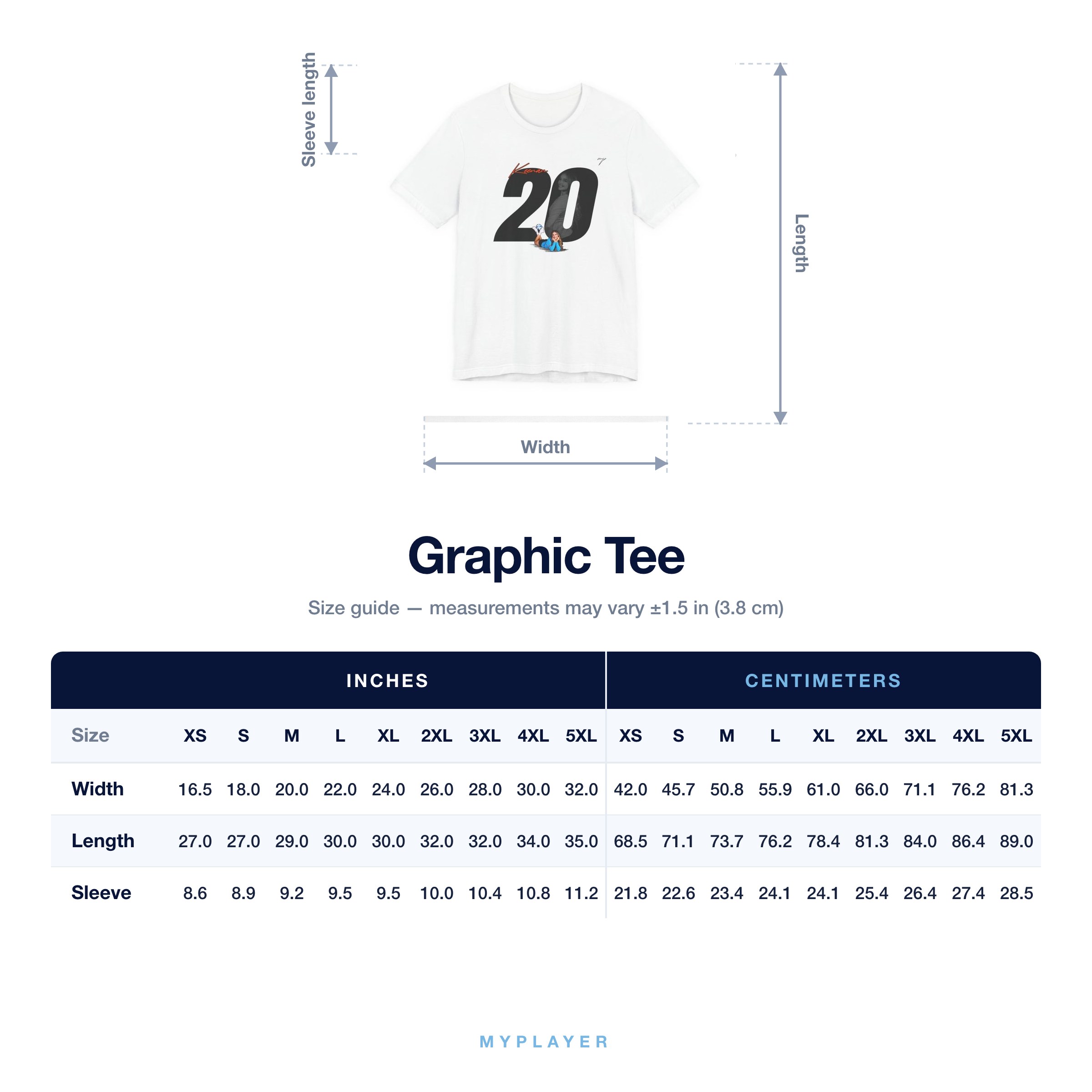 Graphic Tee size chart