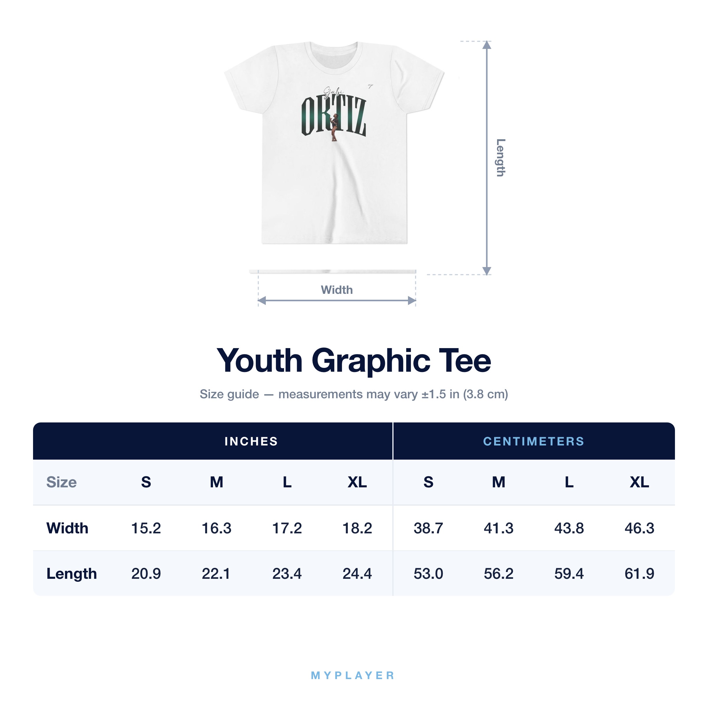 Youth Tee size chart
