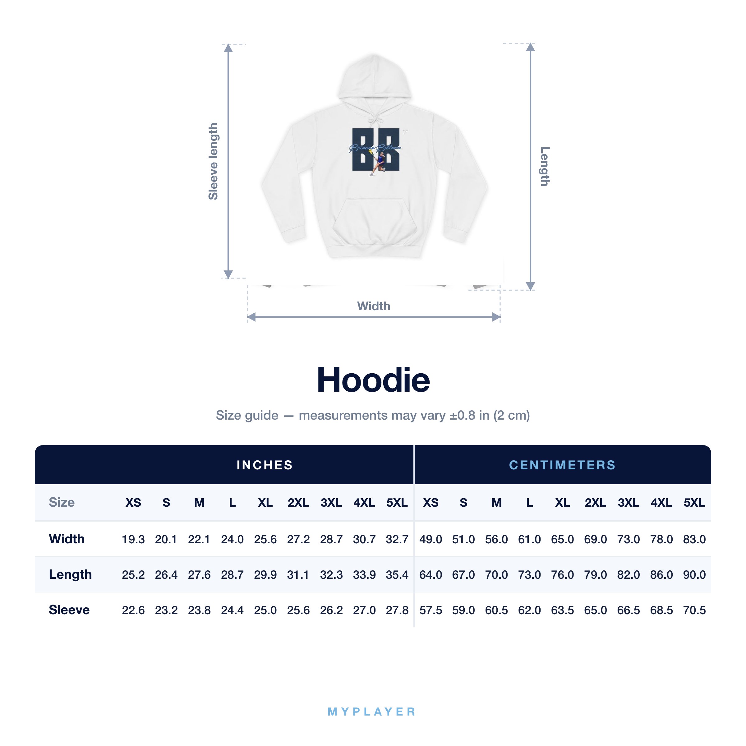 Hoodie size chart