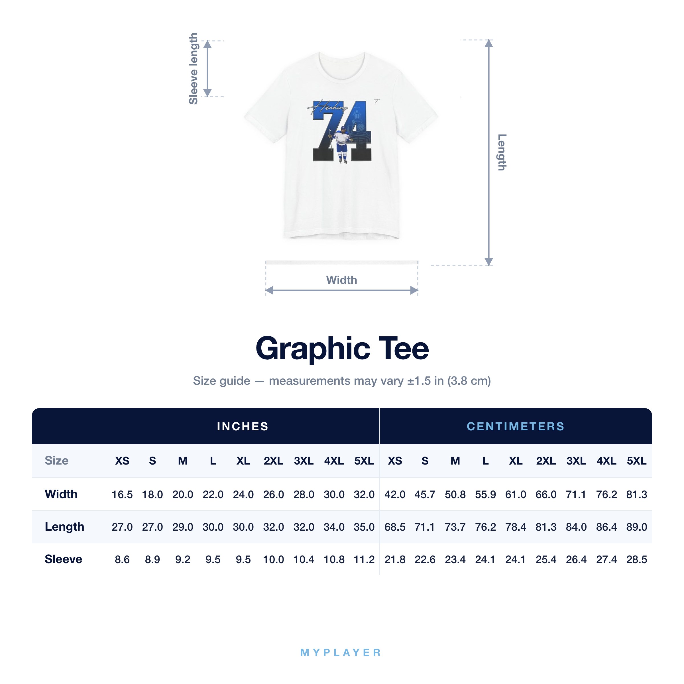 Graphic Tee size chart