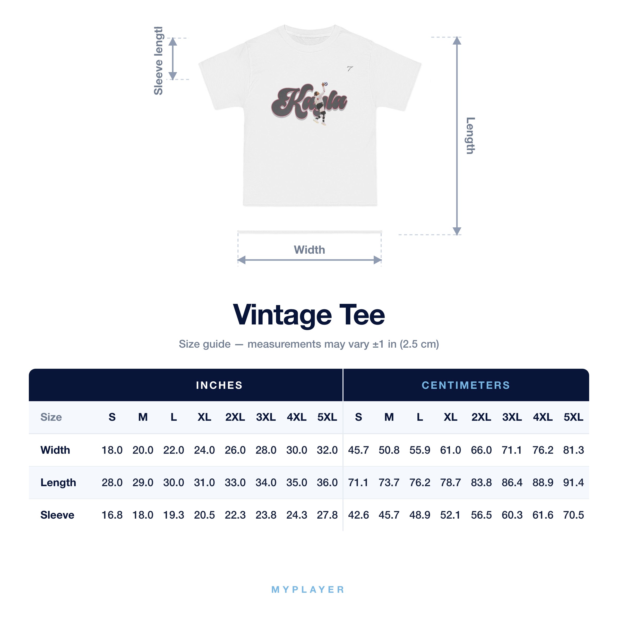 Vintage Tee size chart
