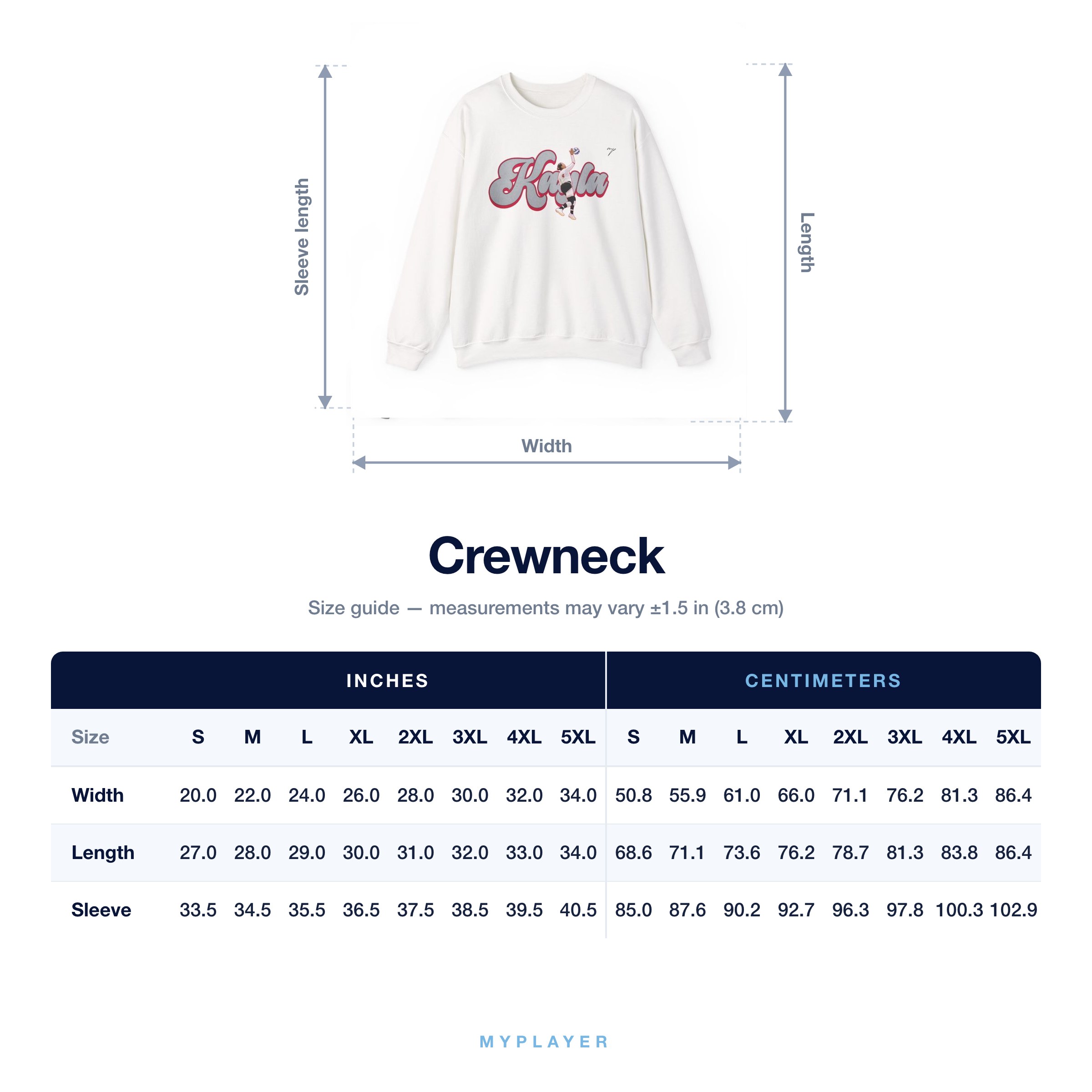 Crewneck size chart