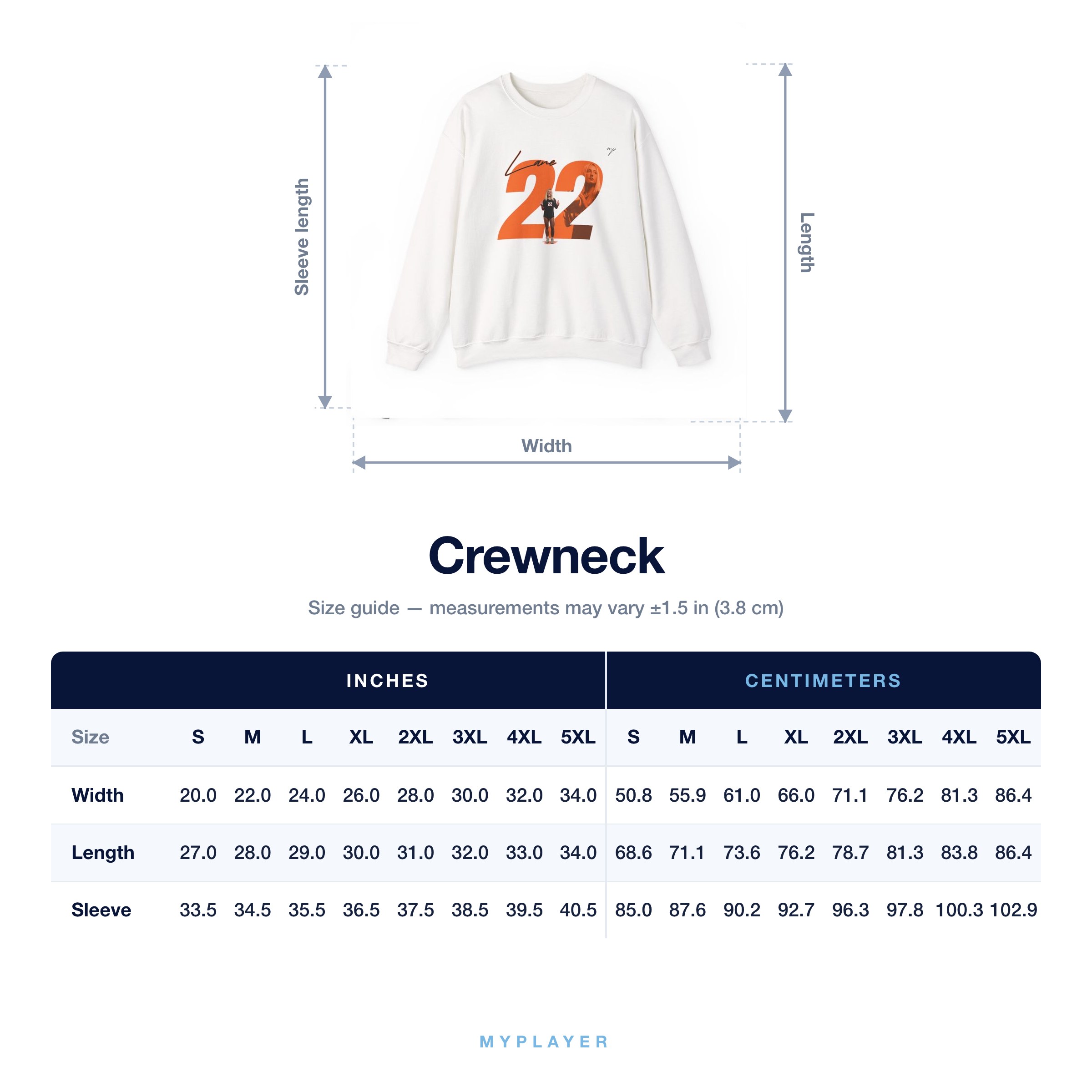 Crewneck size chart