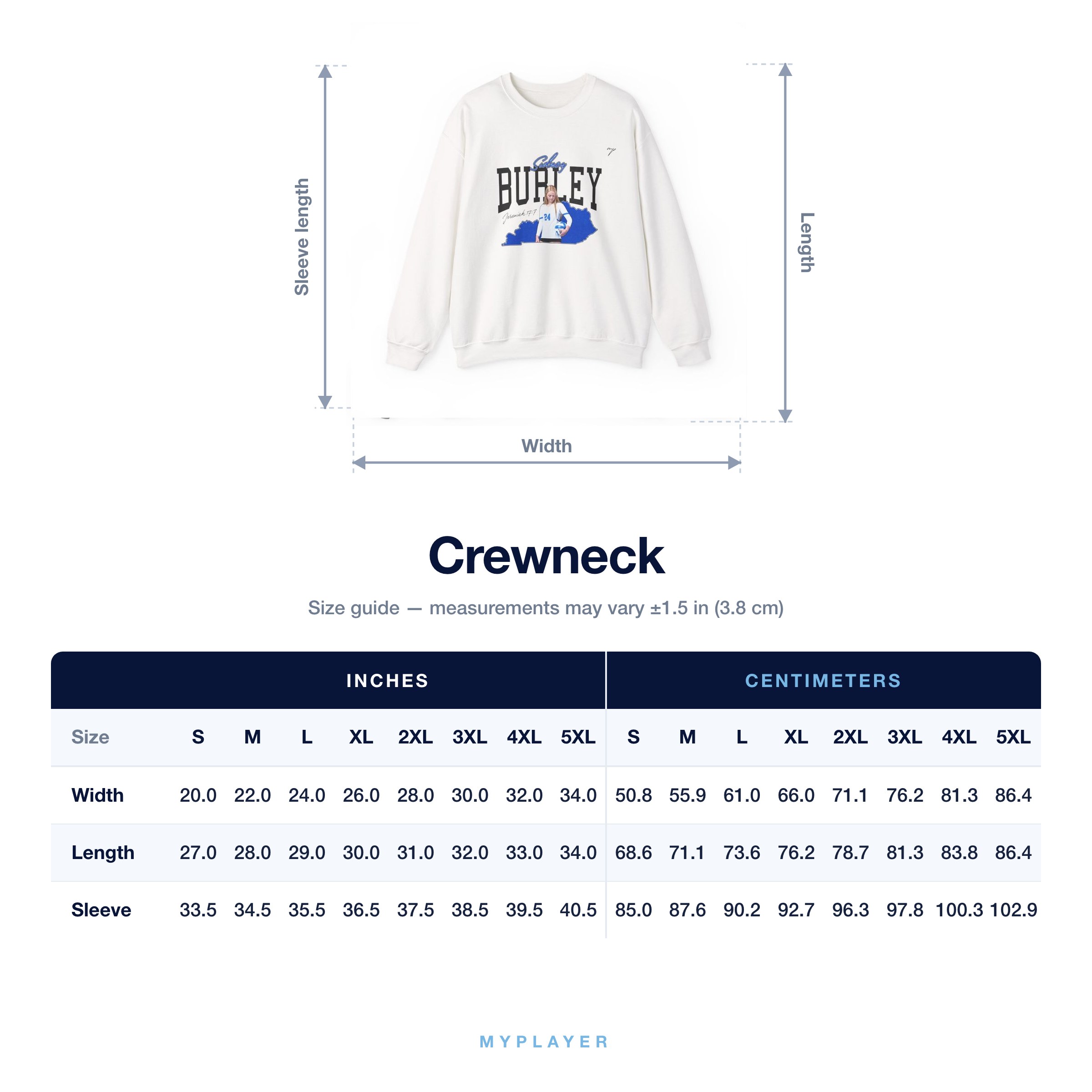 Crewneck size chart