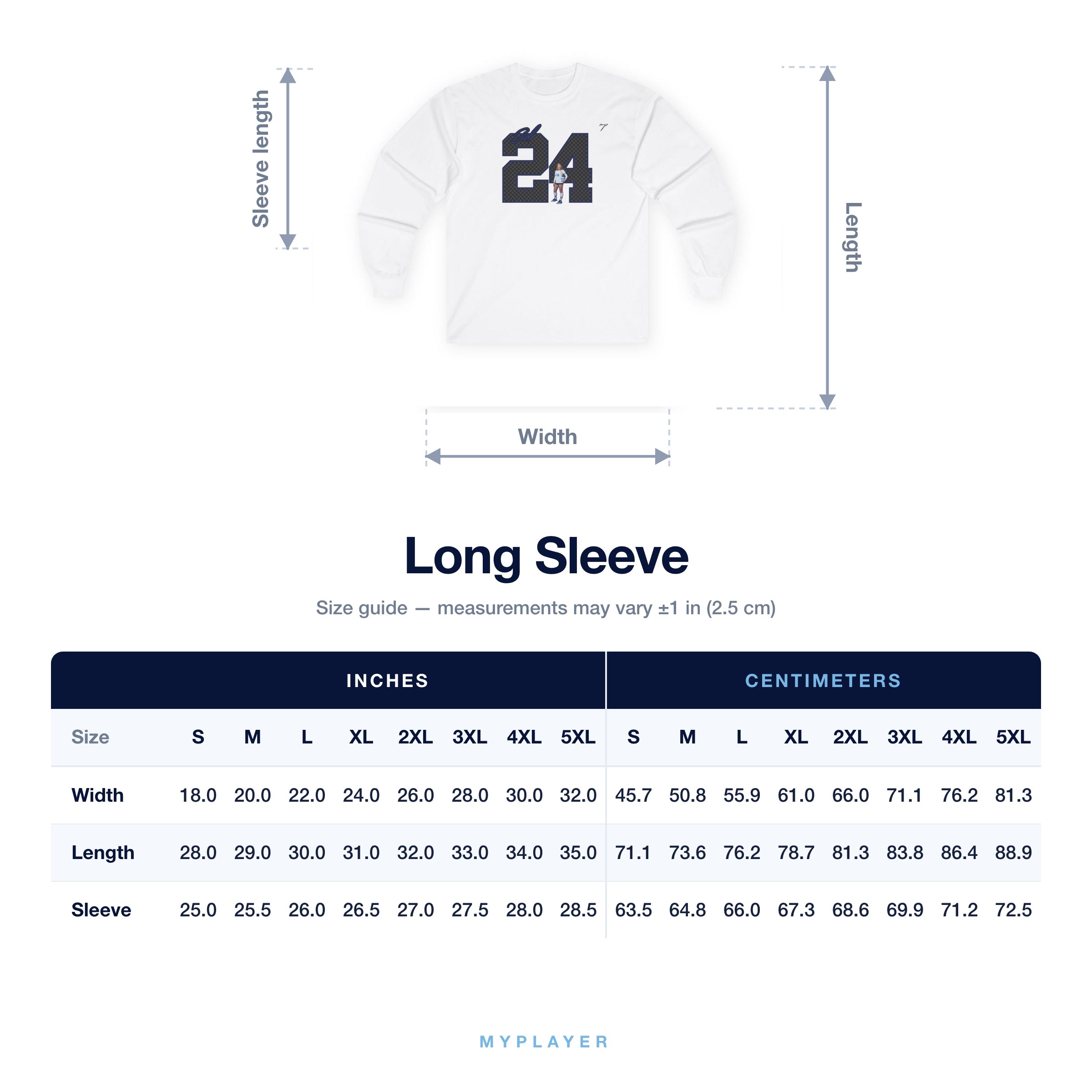 Long Sleeve size chart