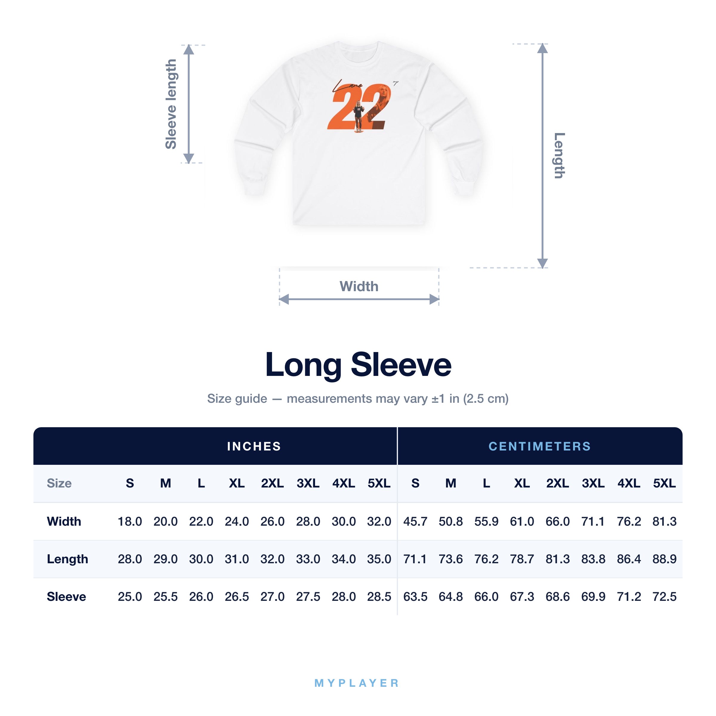 Long Sleeve size chart