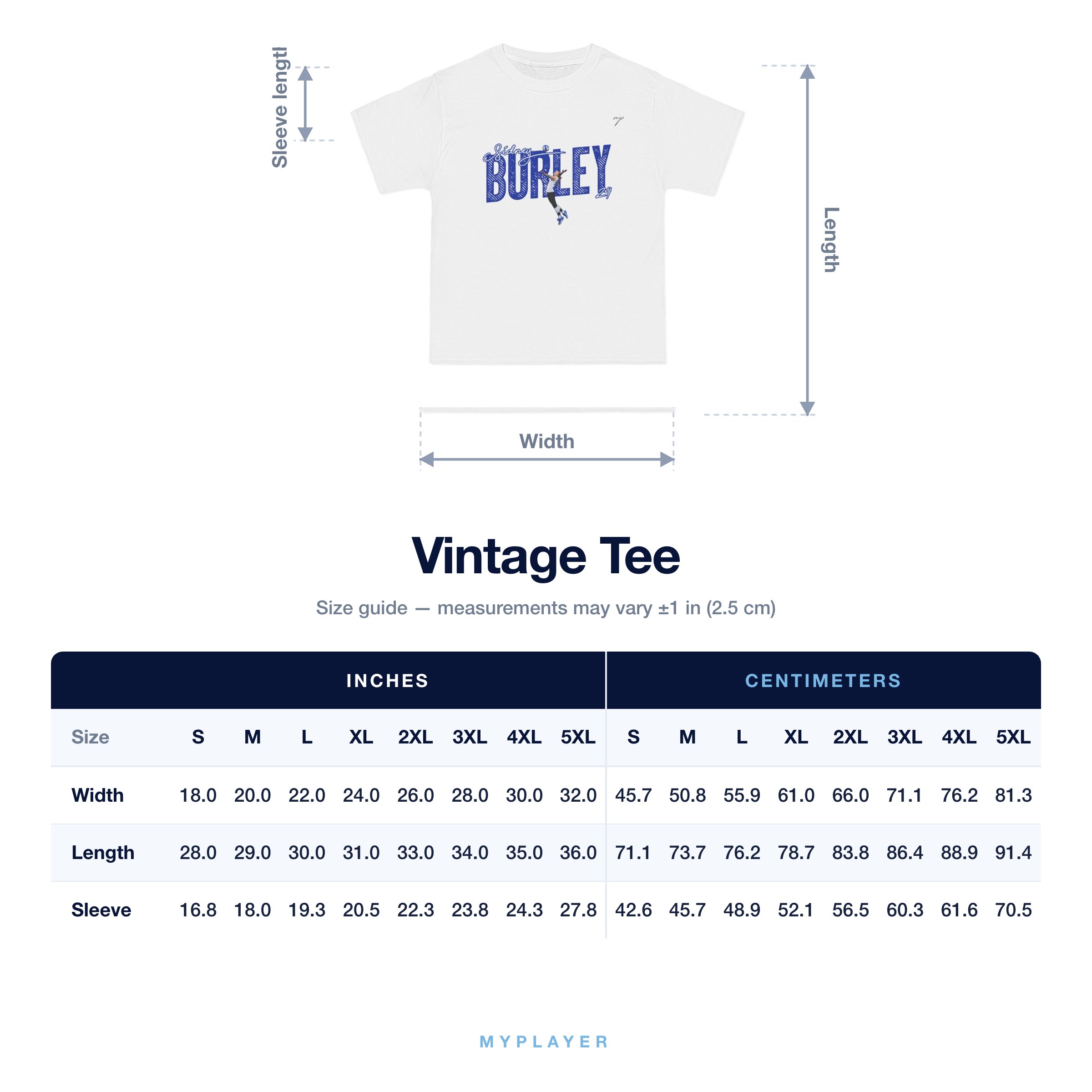 Vintage Tee size chart