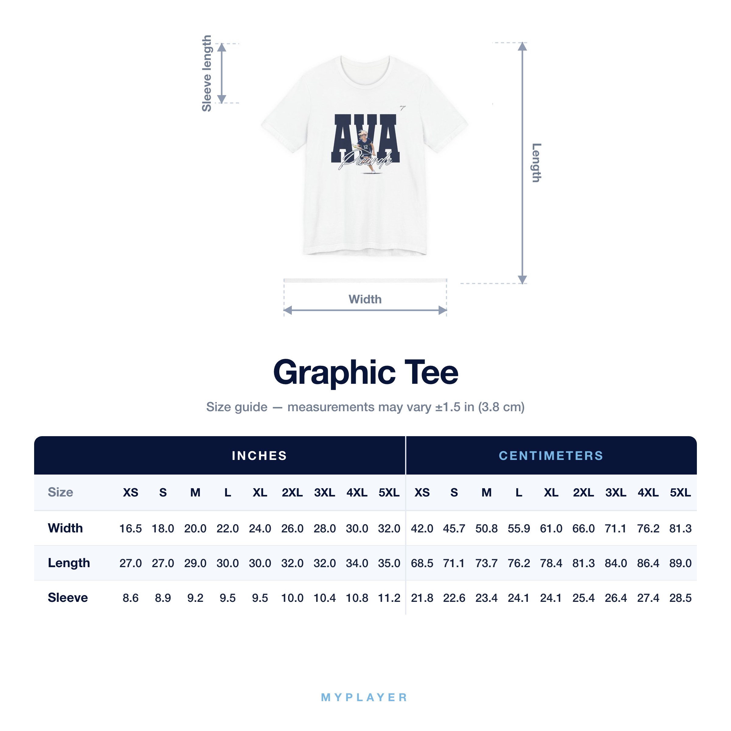 Graphic Tee size chart