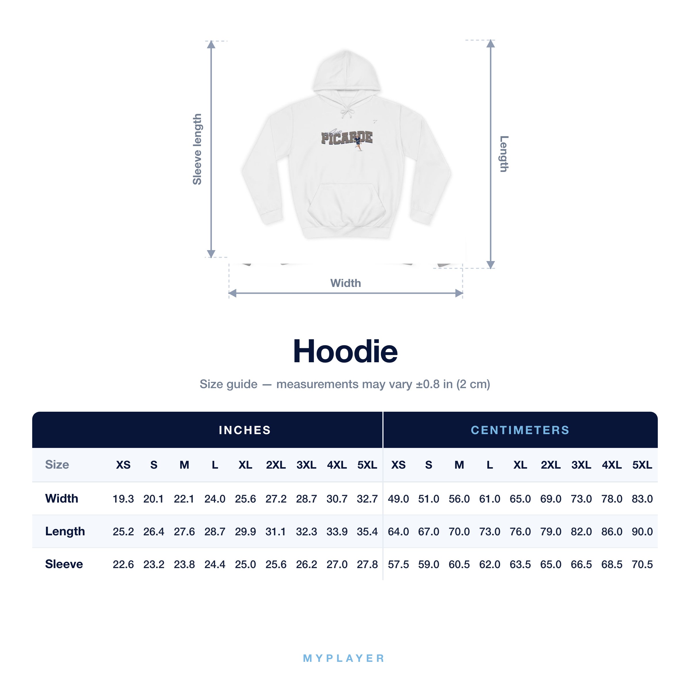 Hoodie size chart