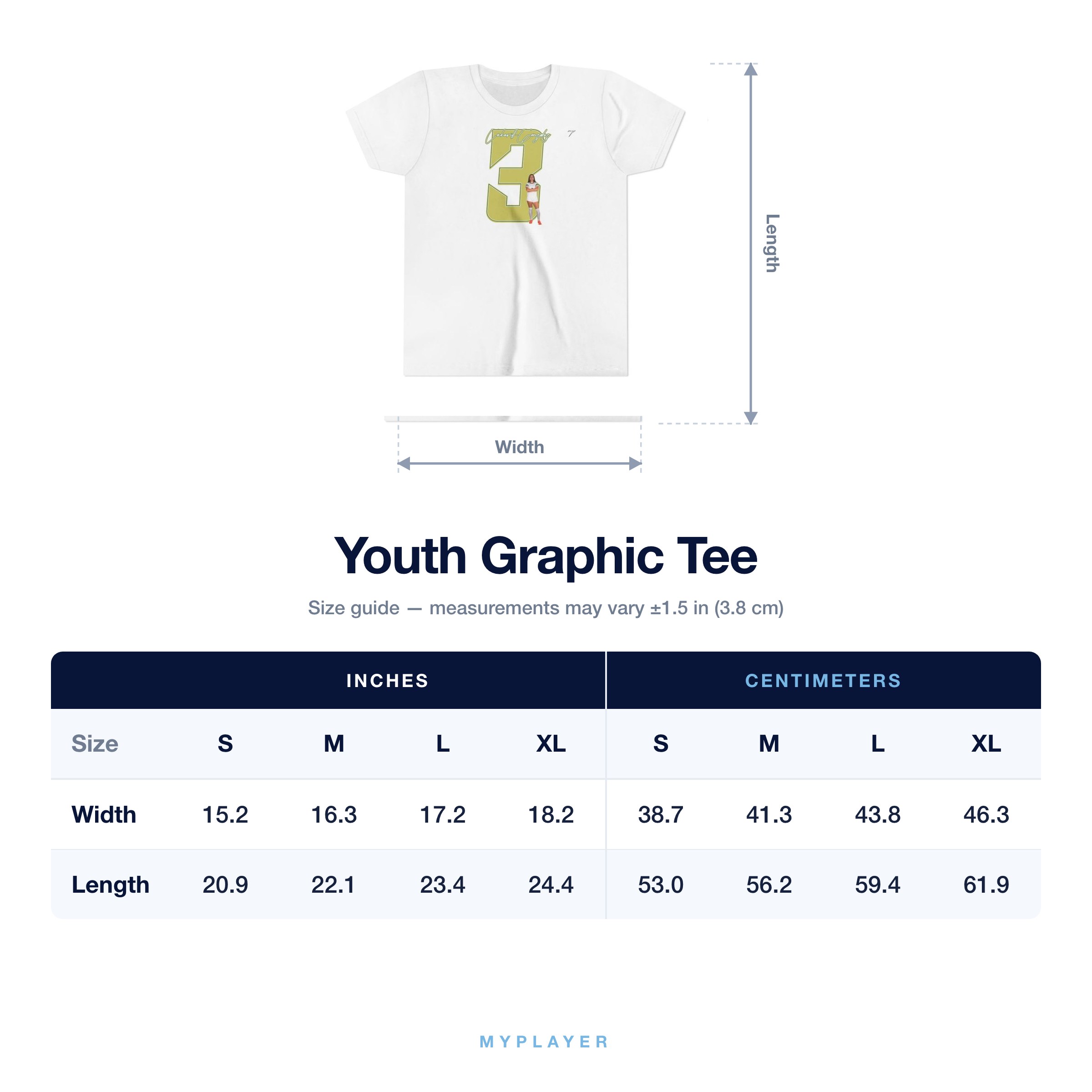 Youth Tee size chart