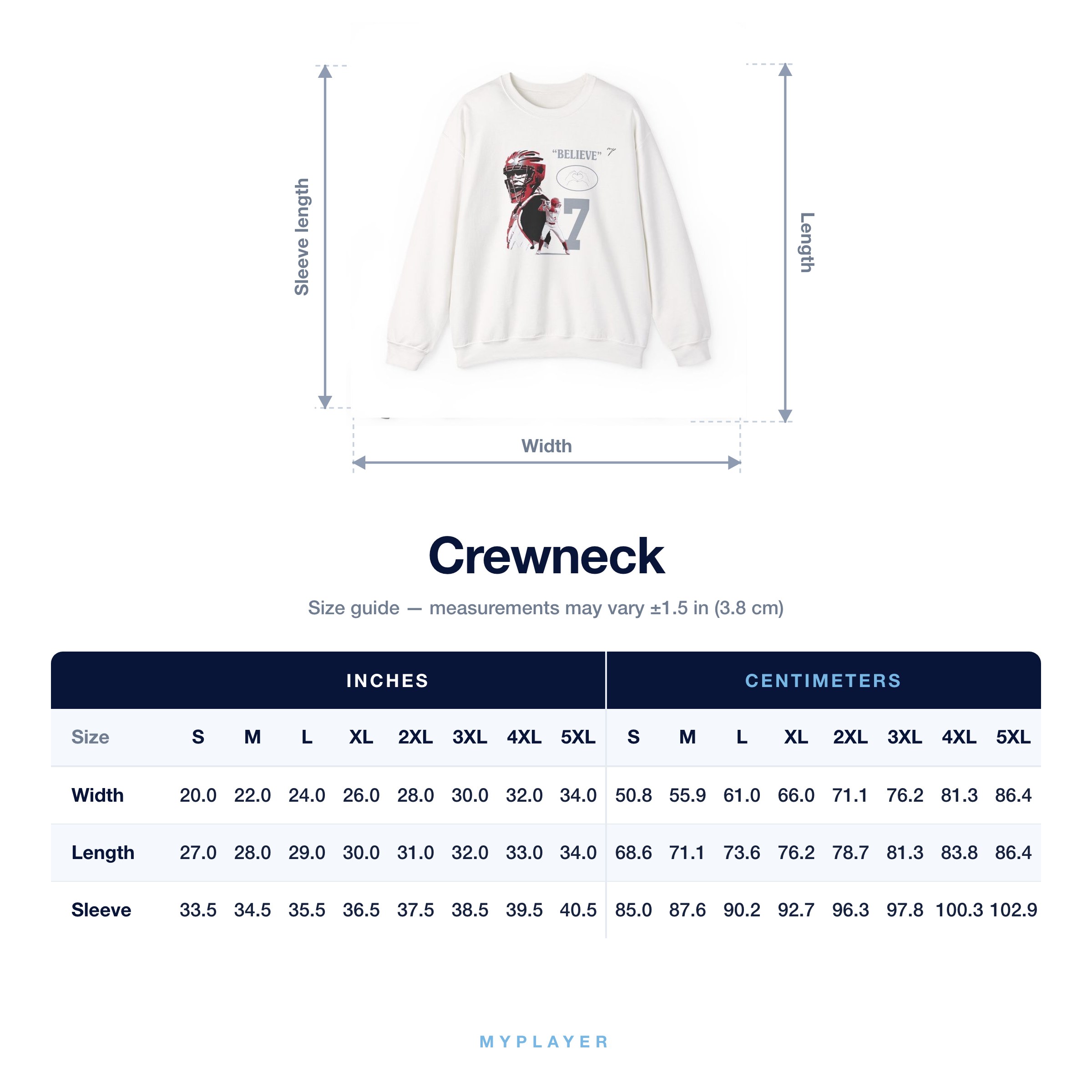 Crewneck size chart
