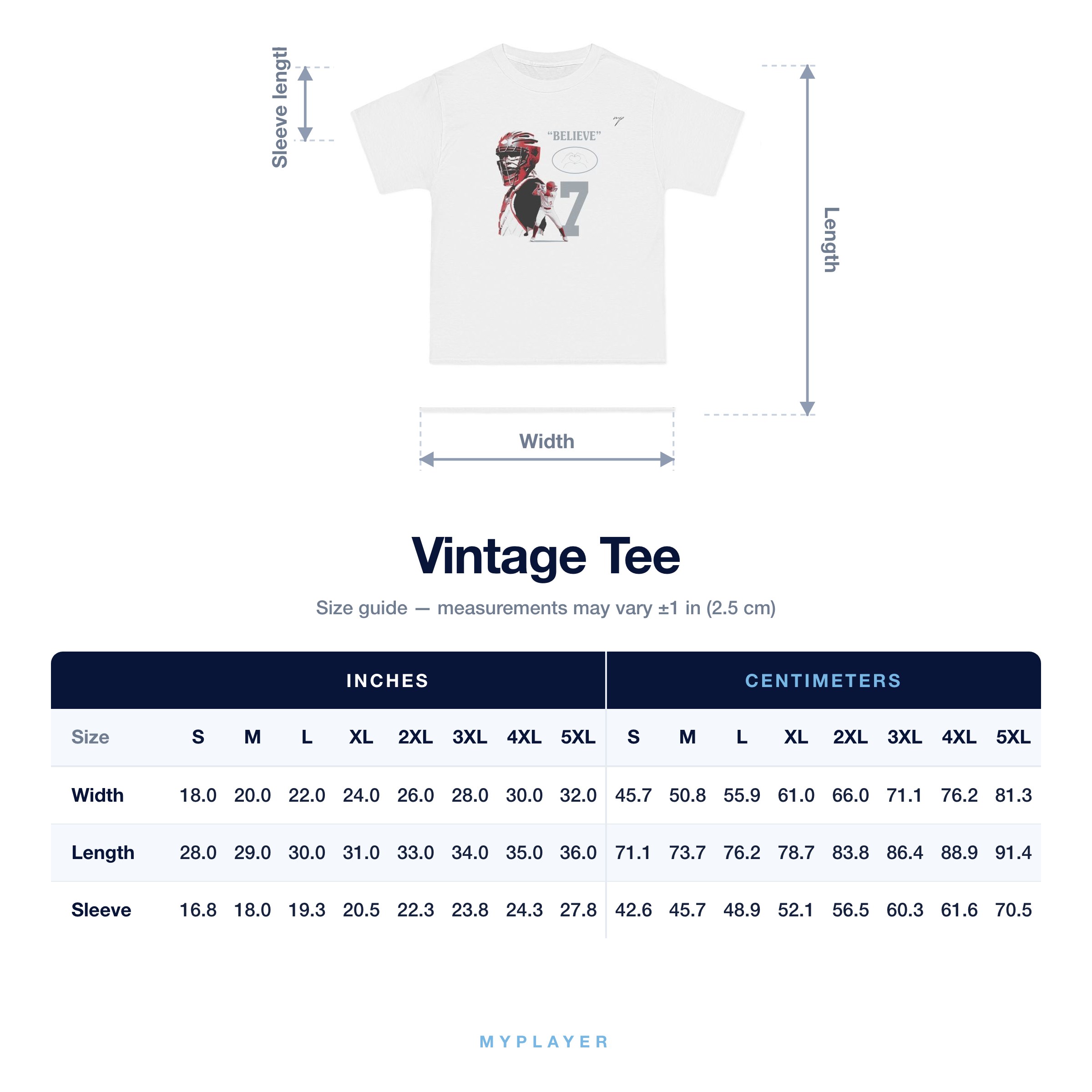 Vintage Tee size chart