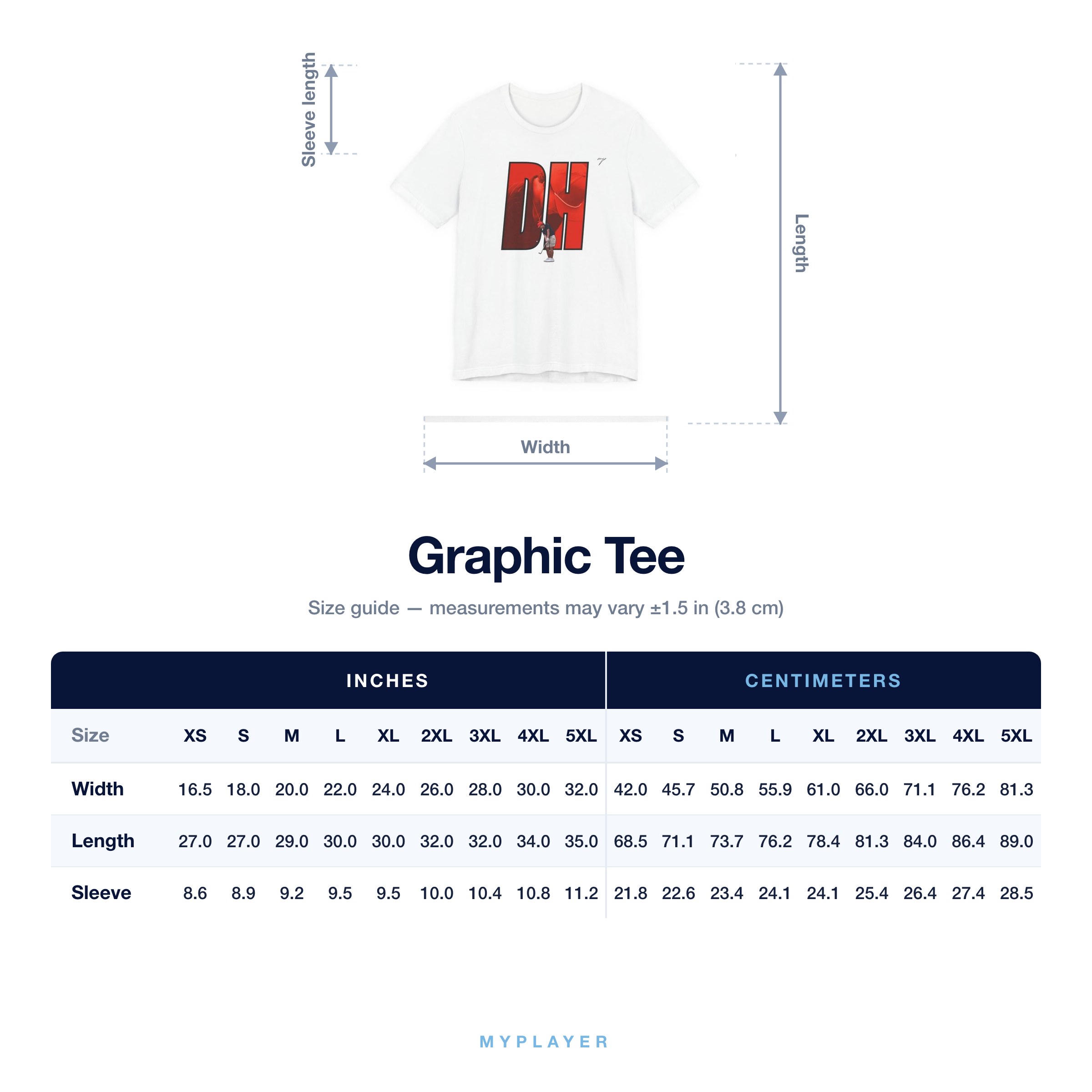 Graphic Tee size chart