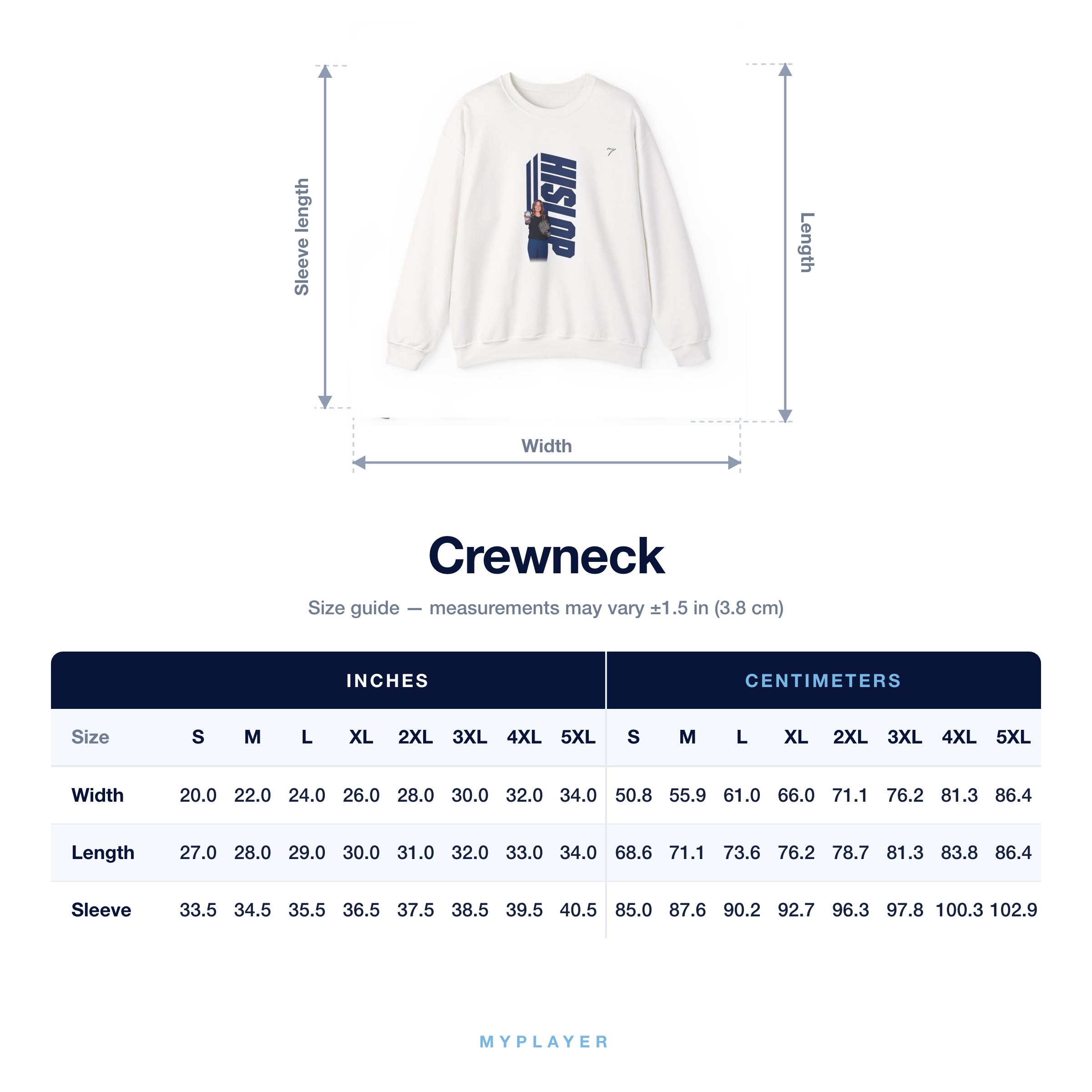 Crewneck size chart