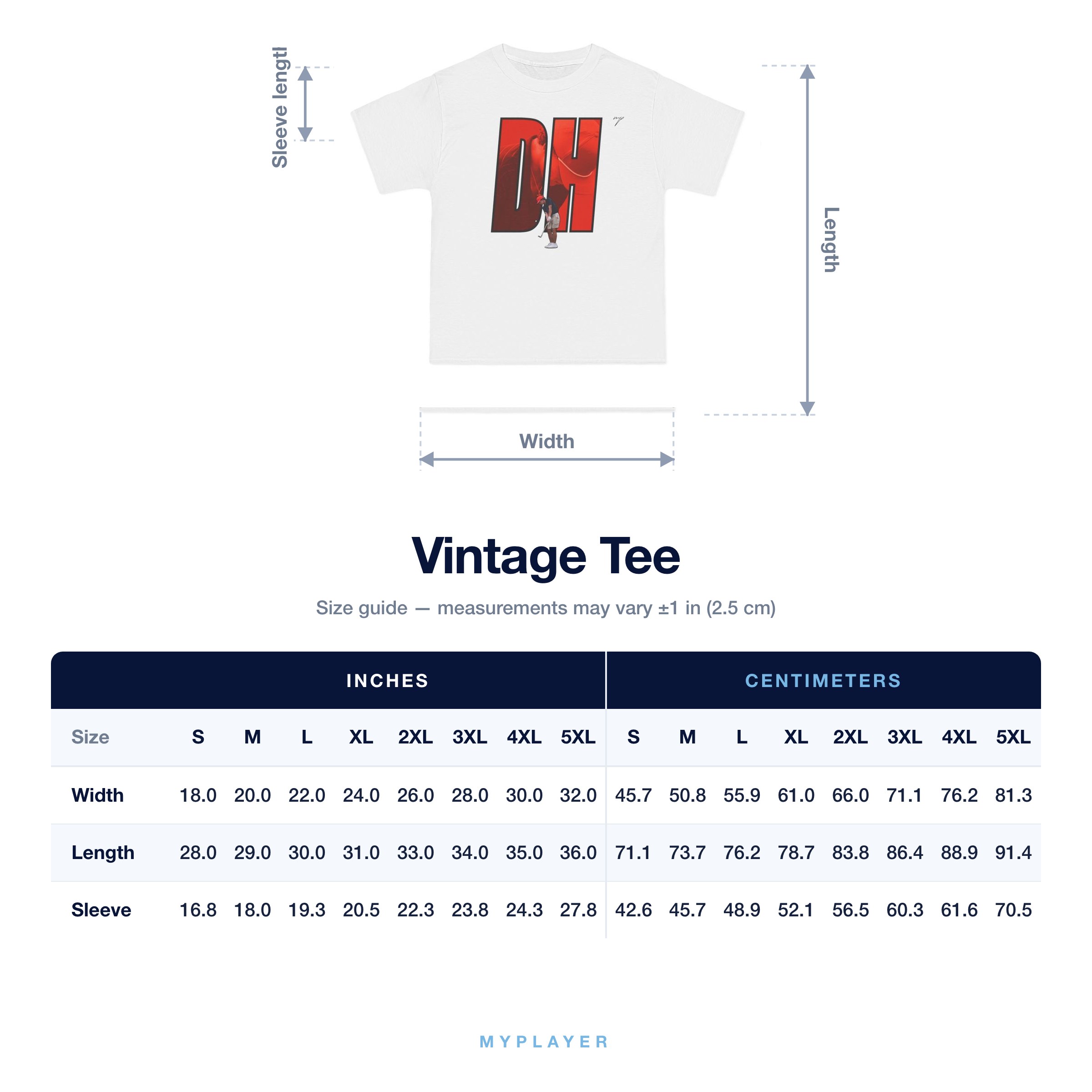 Vintage Tee size chart