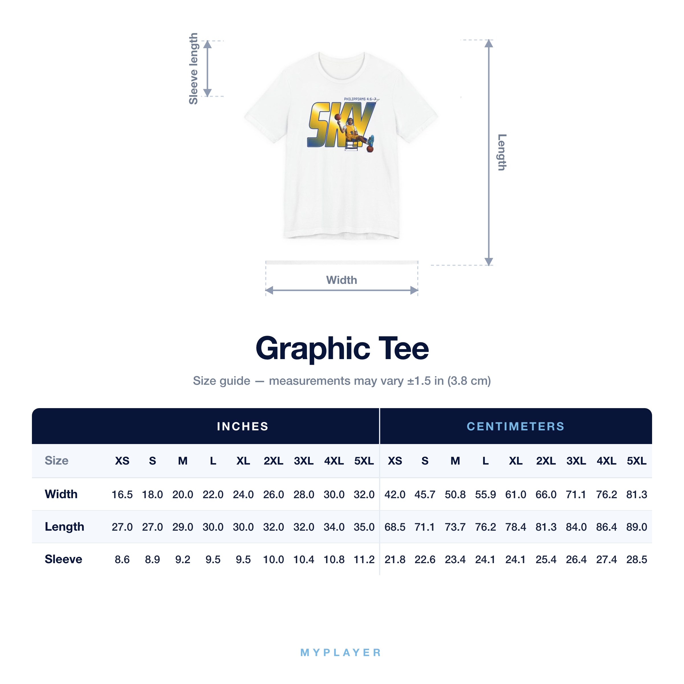 Graphic Tee size chart