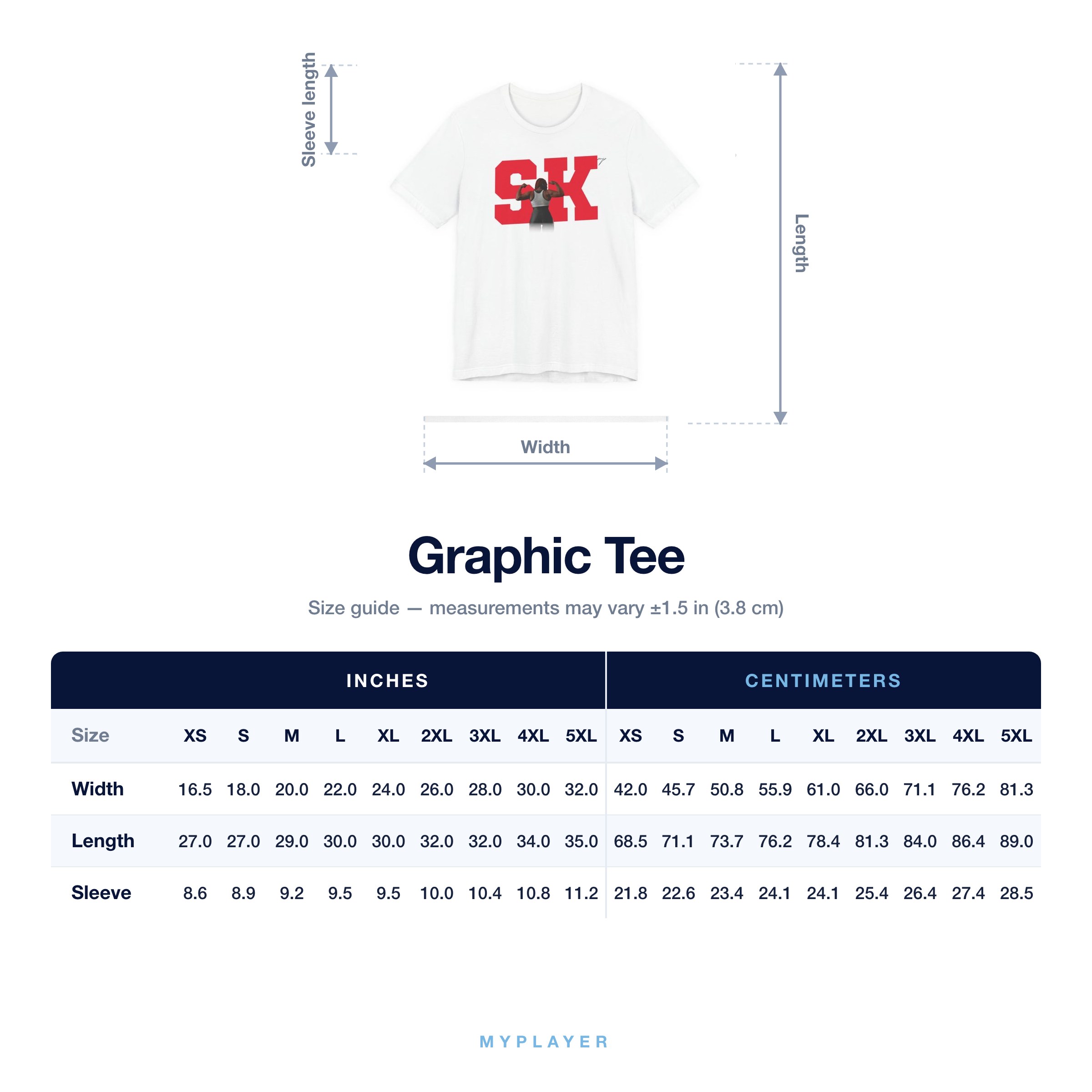 Graphic Tee size chart