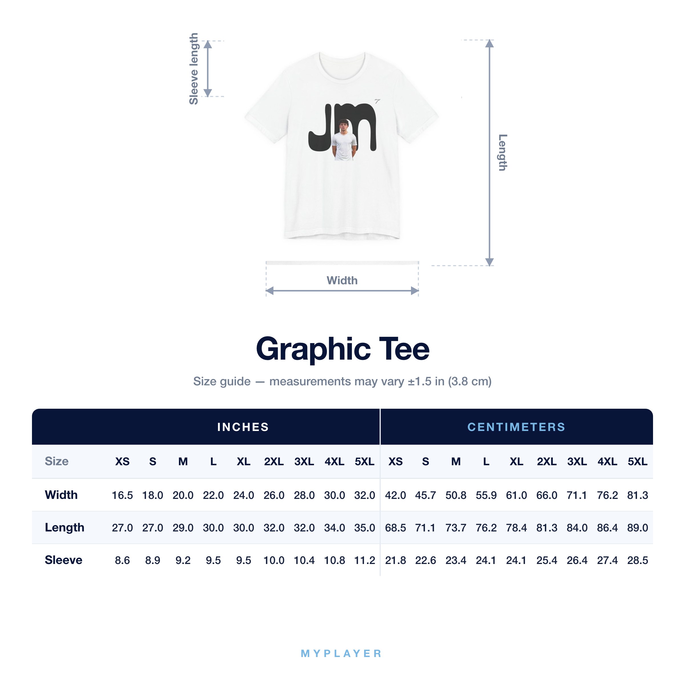 Graphic Tee size chart