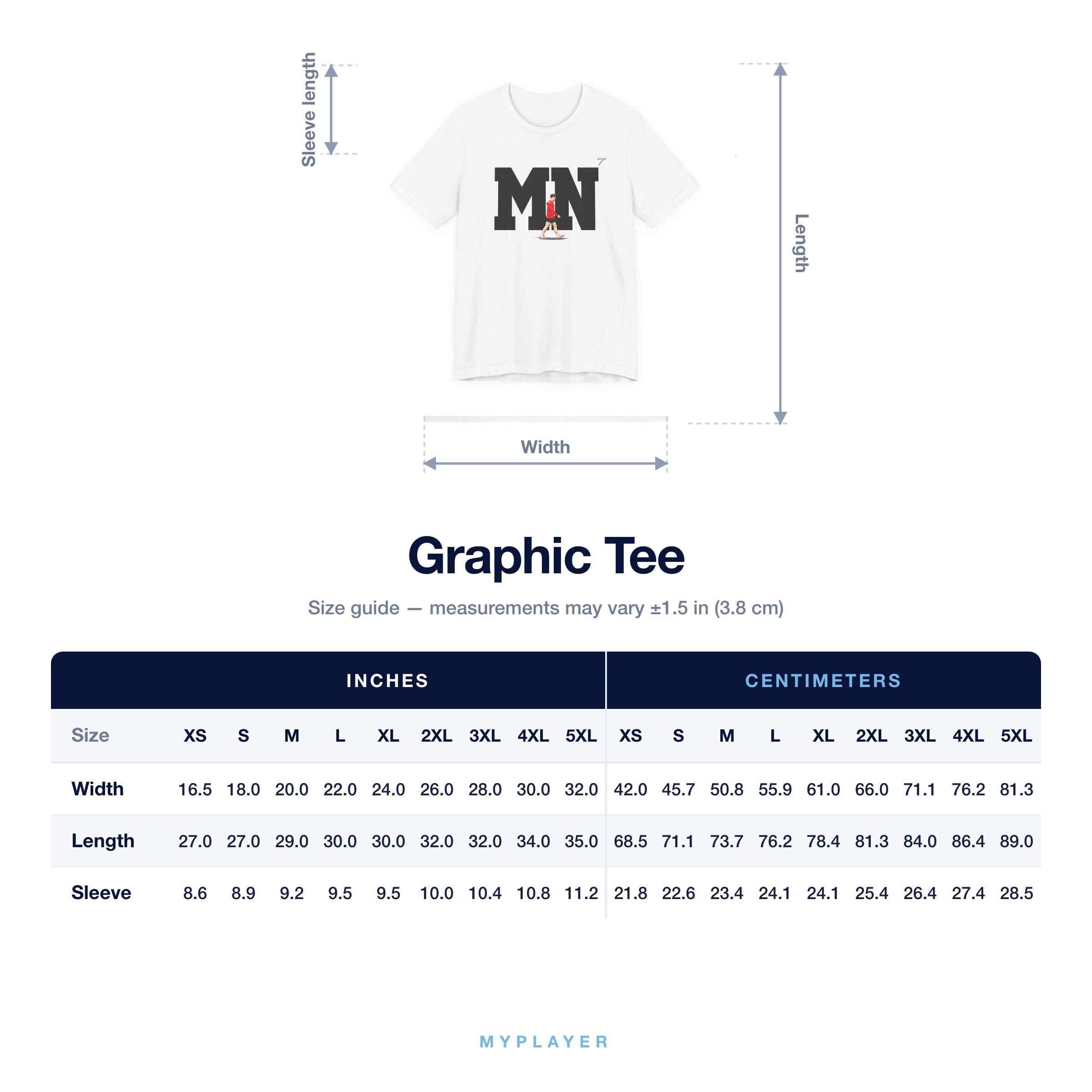 Graphic Tee size chart