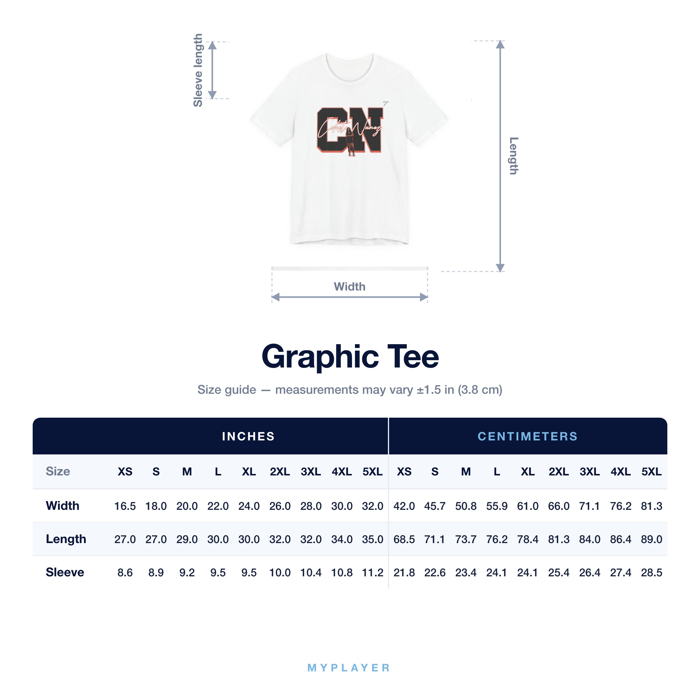 Graphic Tee size chart
