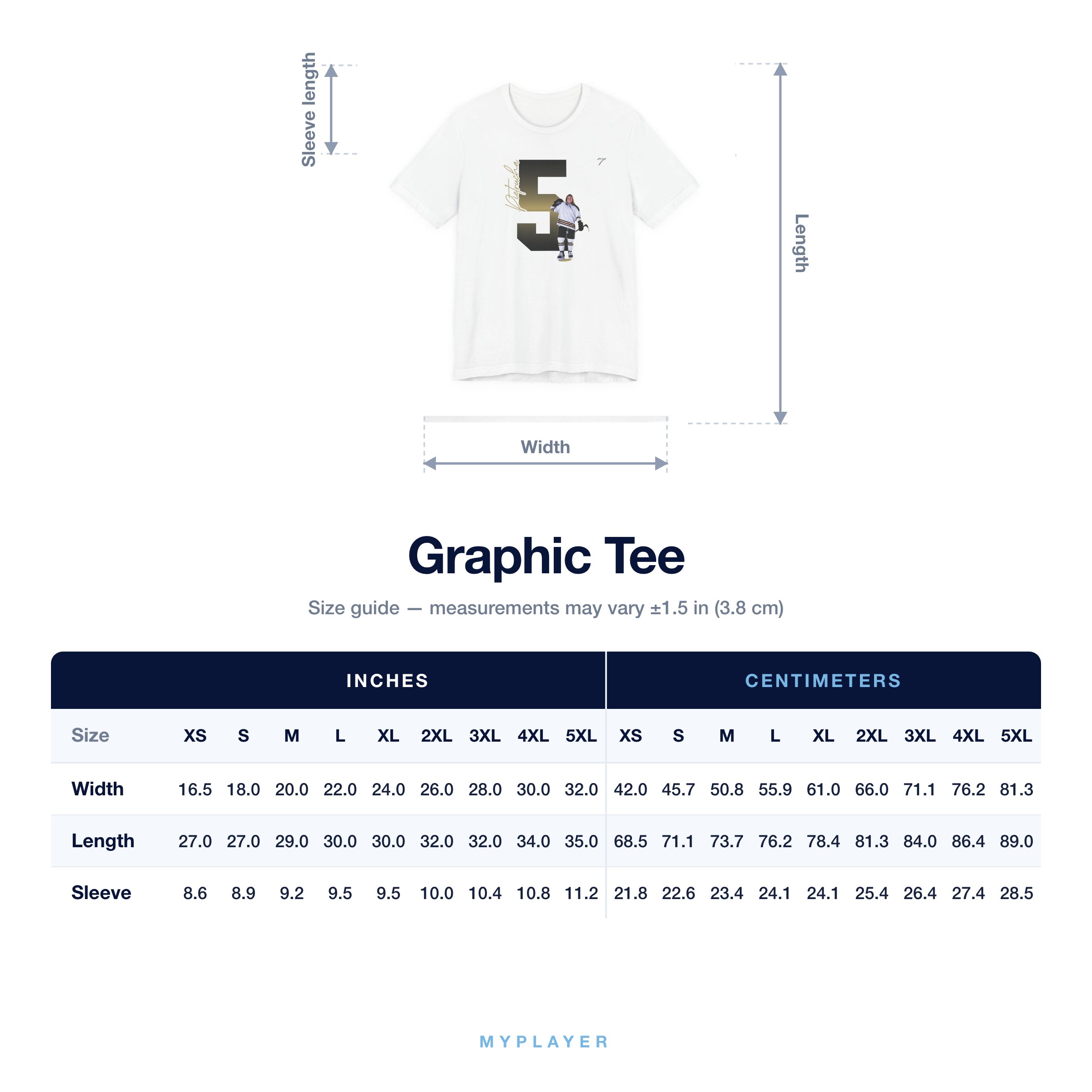 Graphic Tee size chart