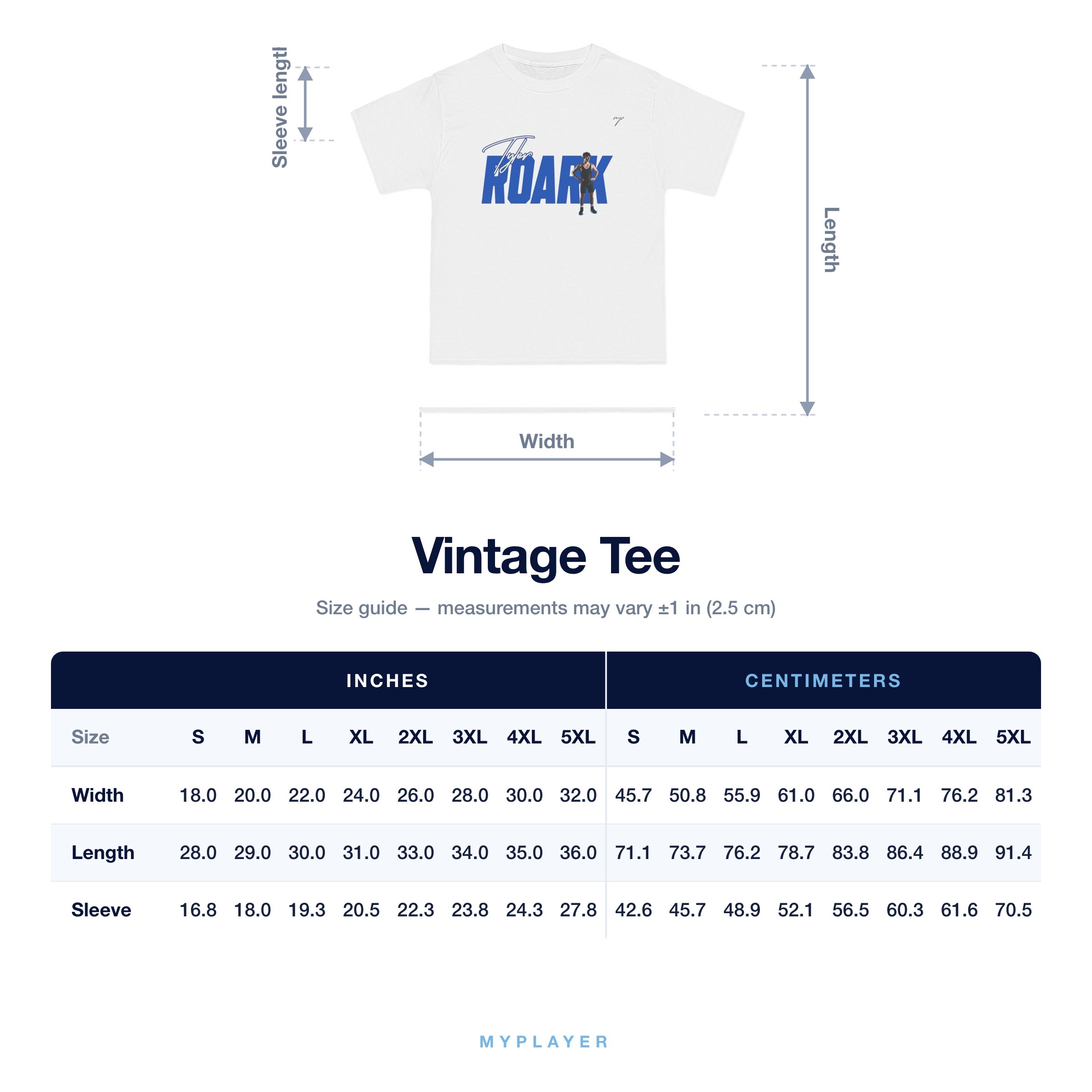 Vintage Tee size chart