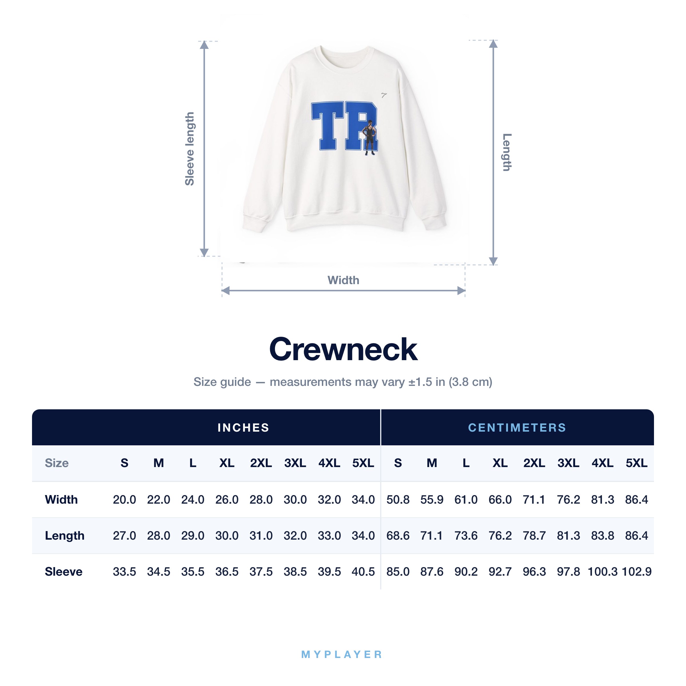 Crewneck size chart
