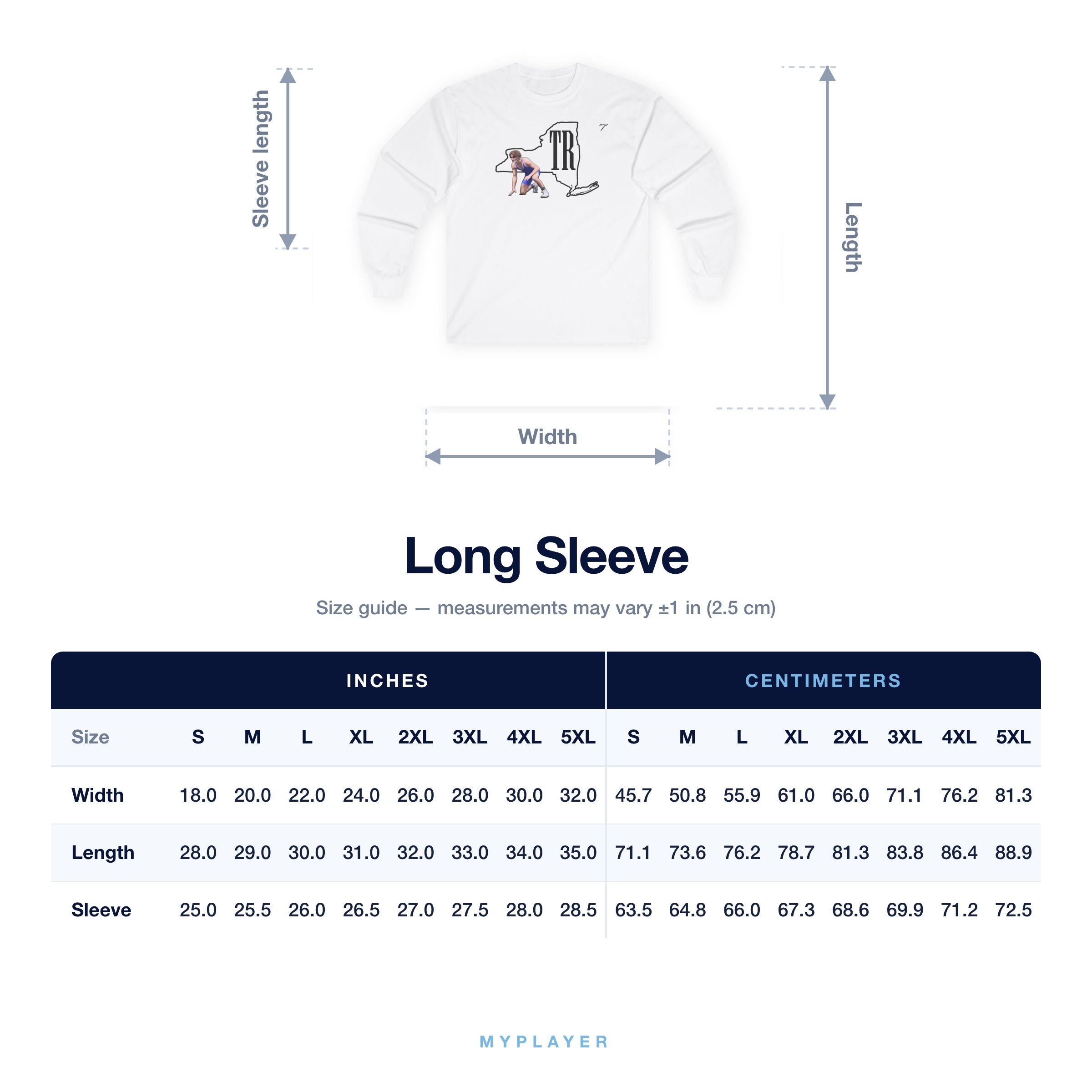 Long Sleeve size chart