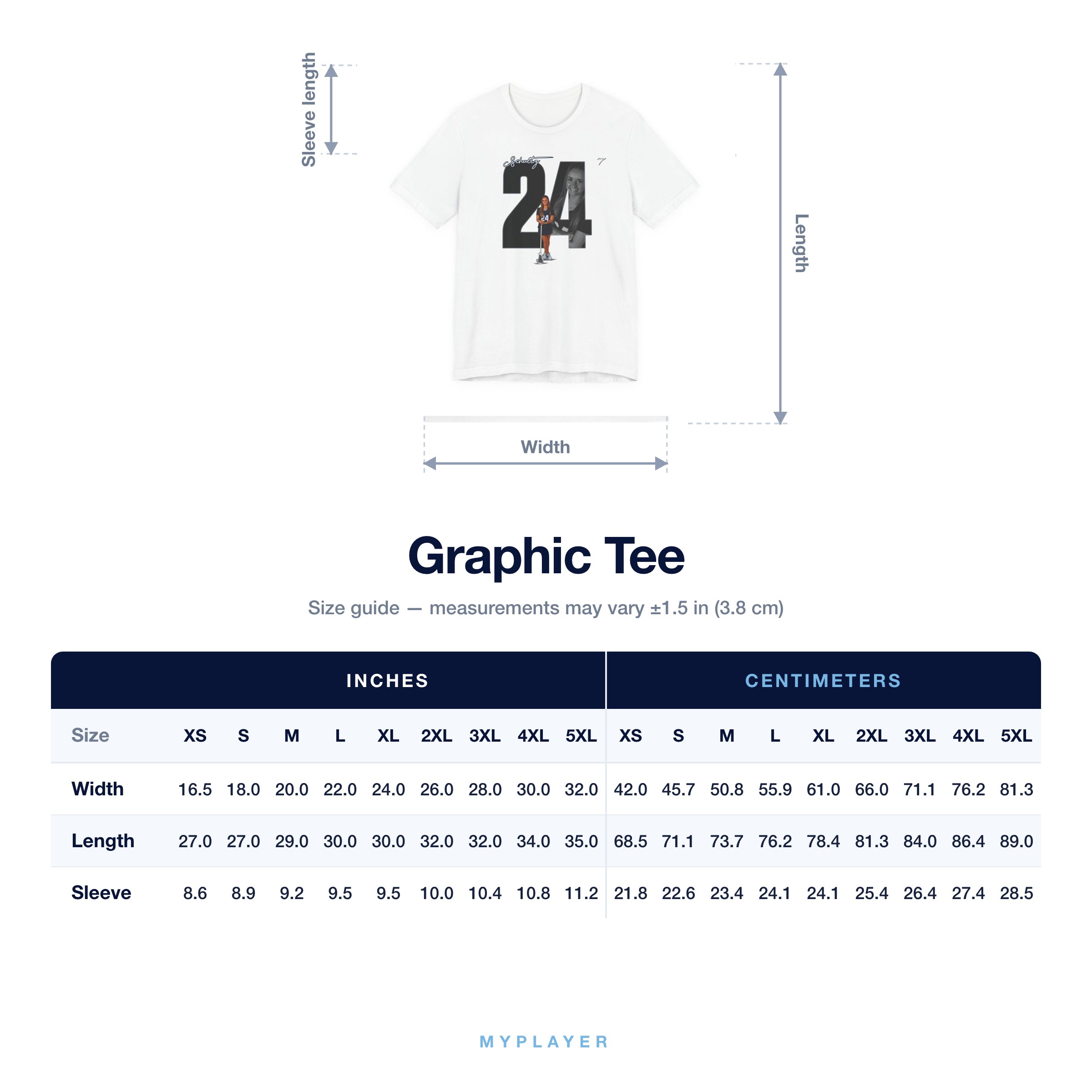 Graphic Tee size chart