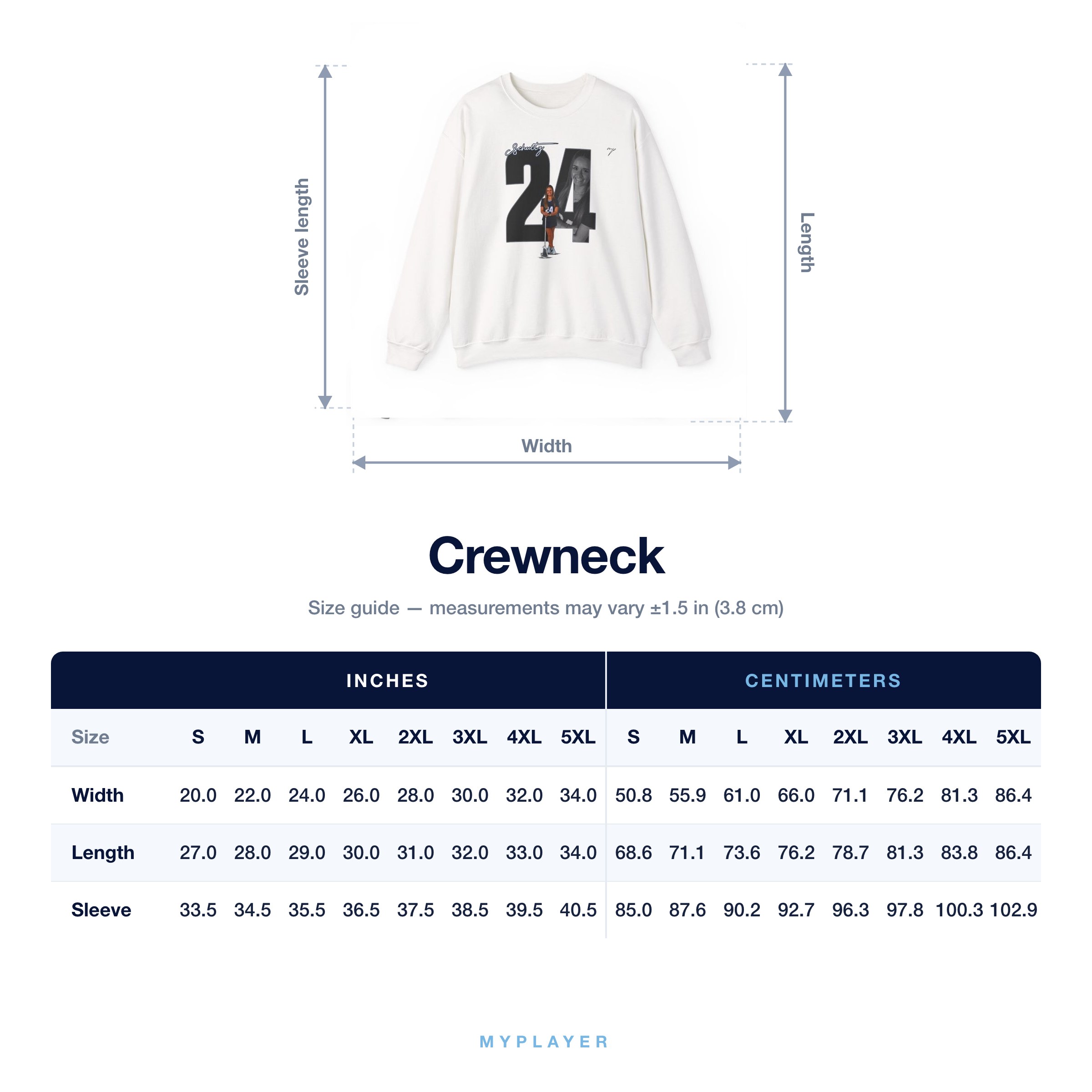 Crewneck size chart