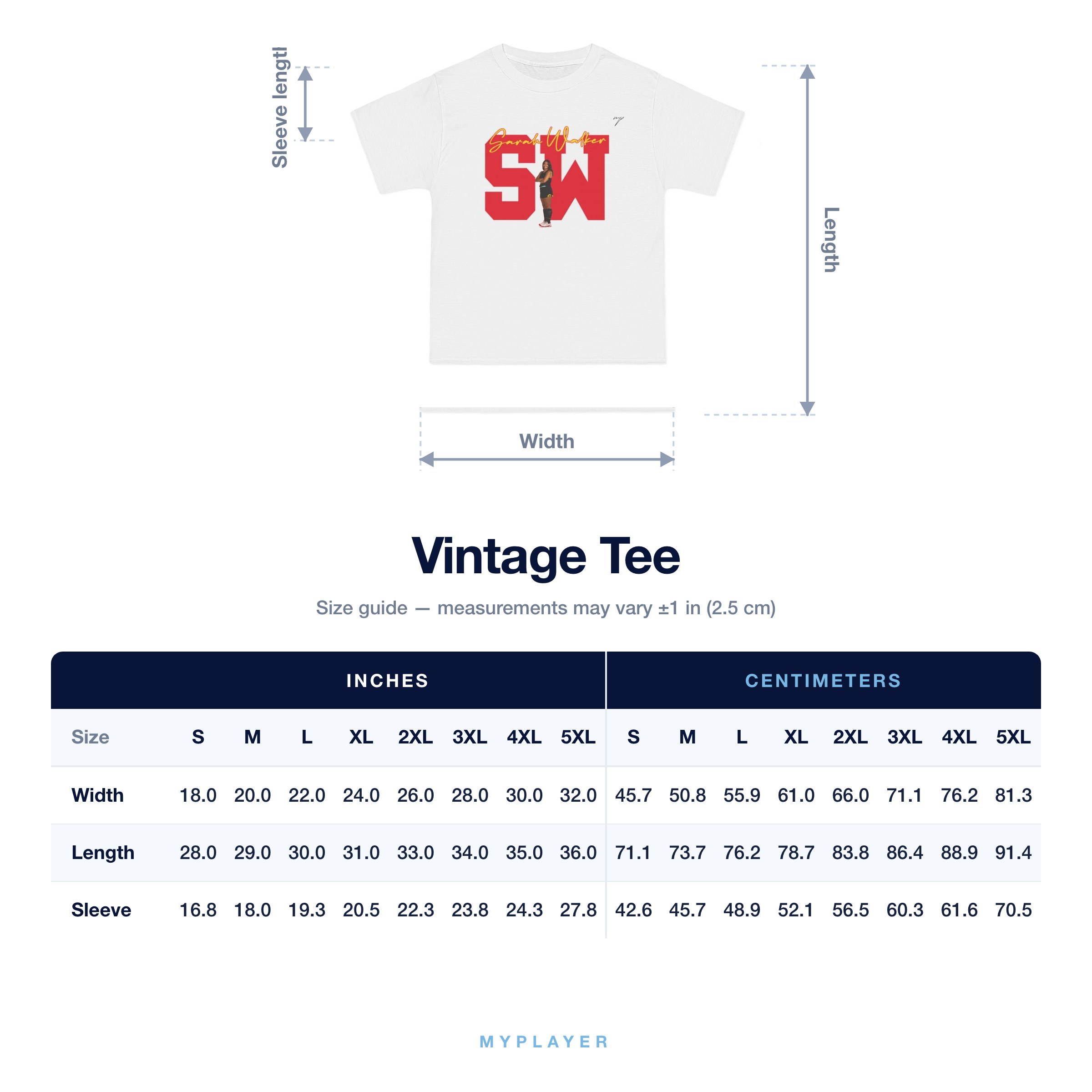 Vintage Tee size chart