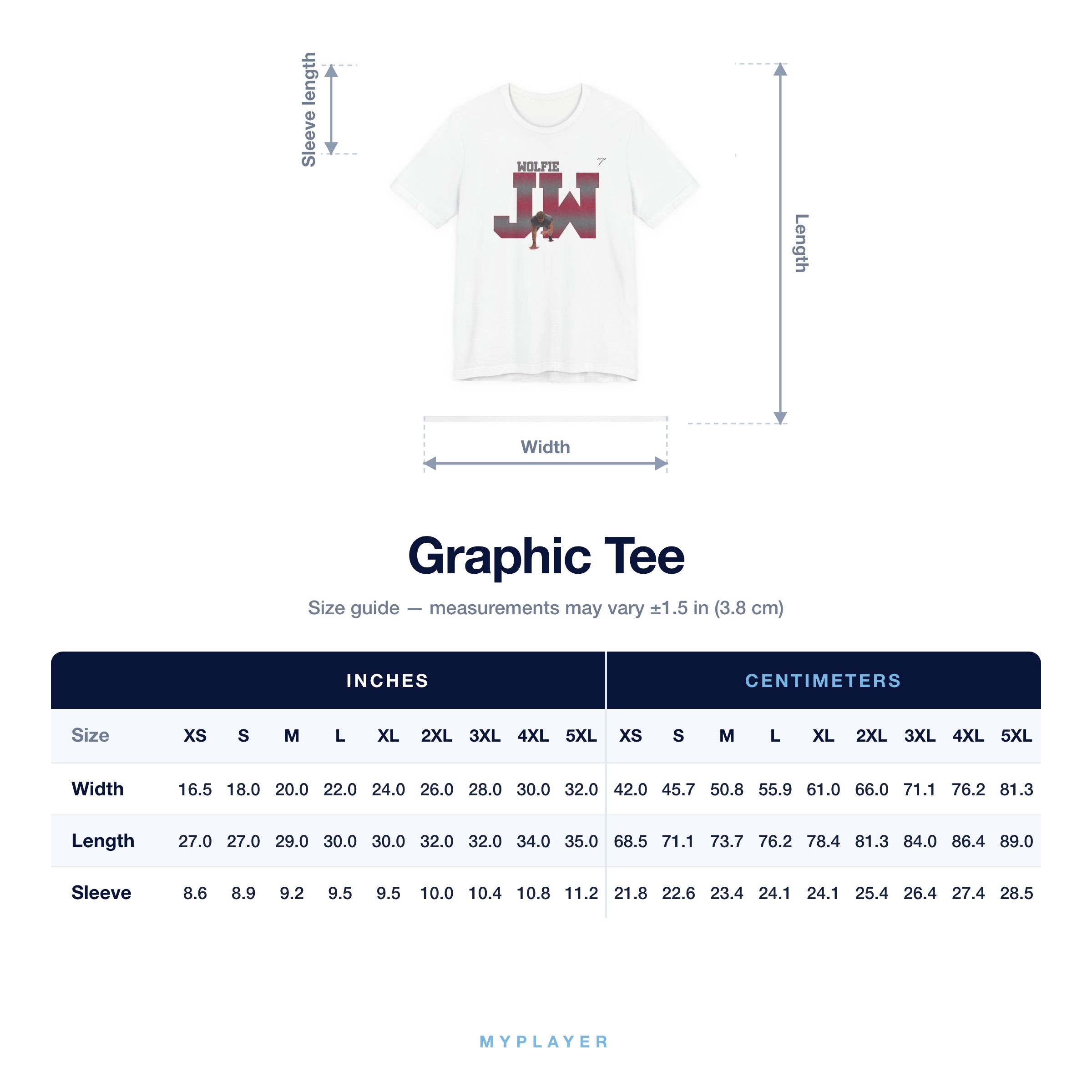 Graphic Tee size chart