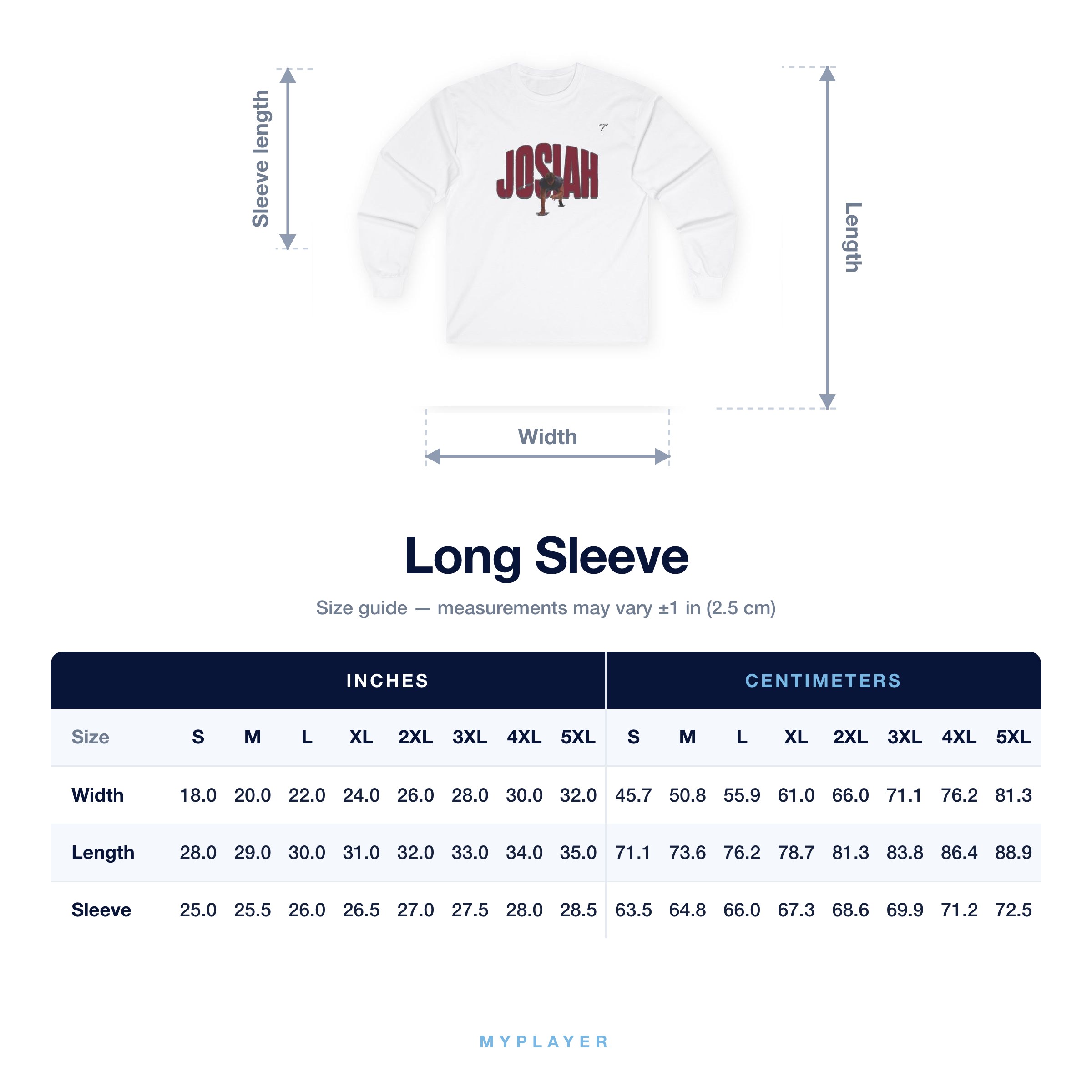 Long Sleeve size chart