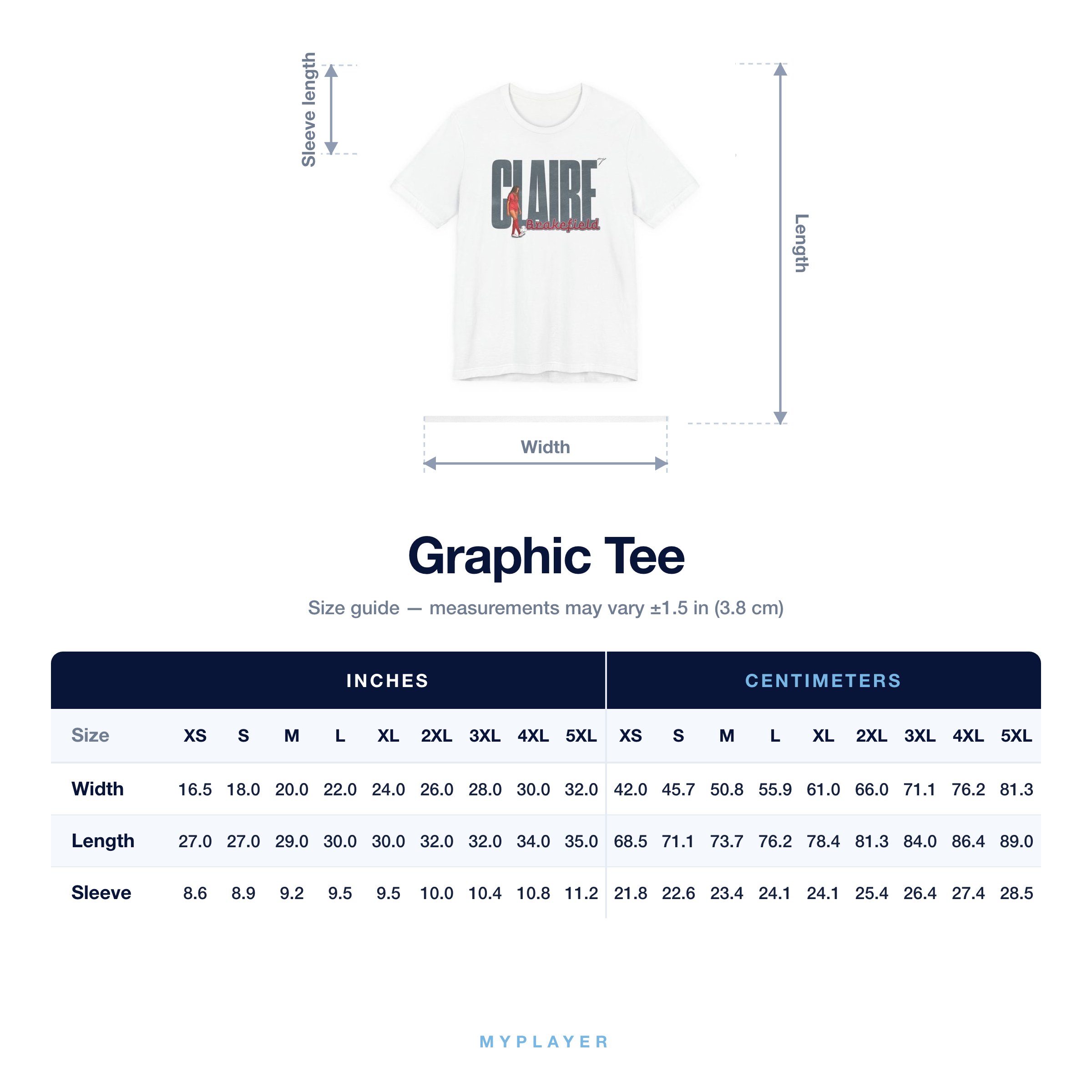 Graphic Tee size chart