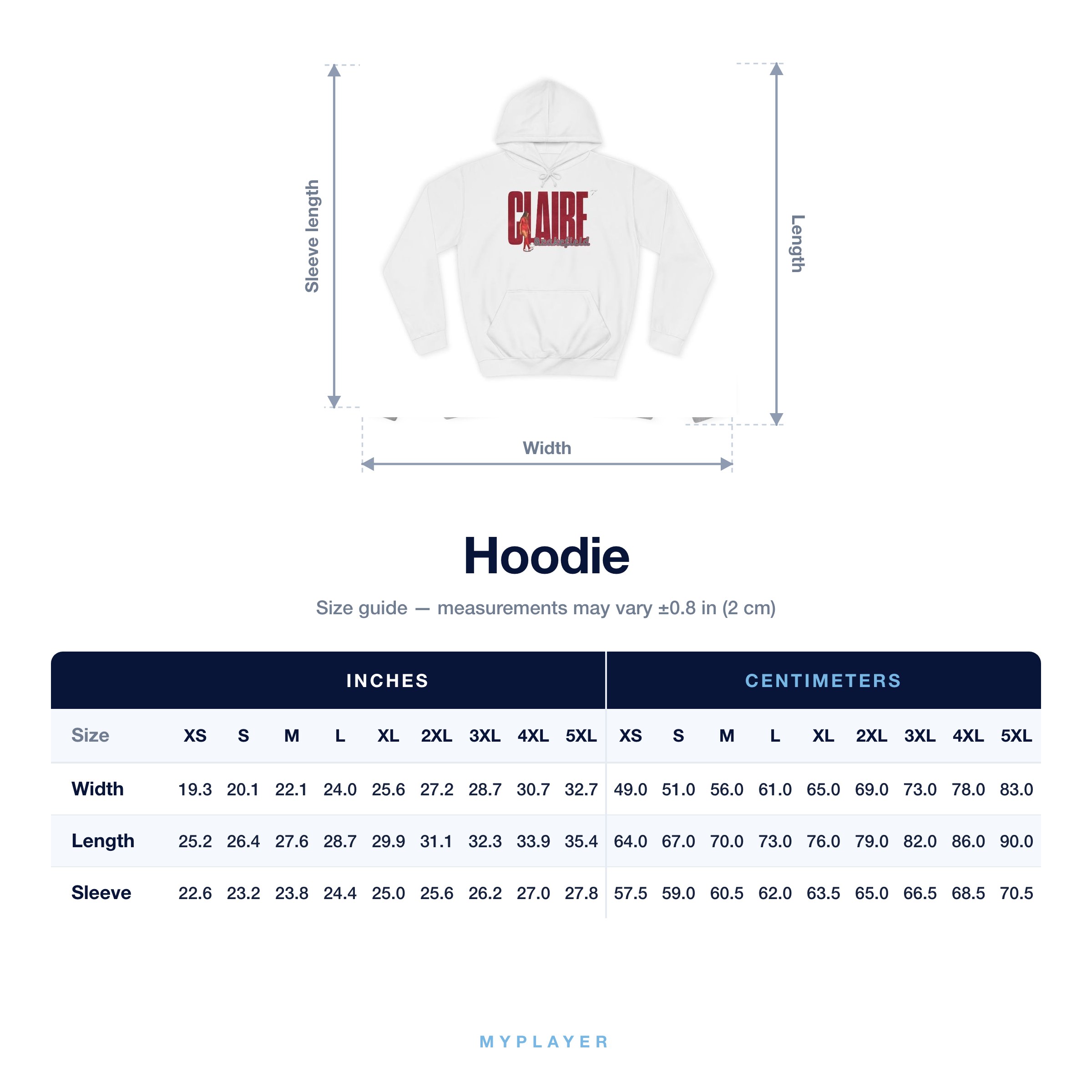 Hoodie size chart