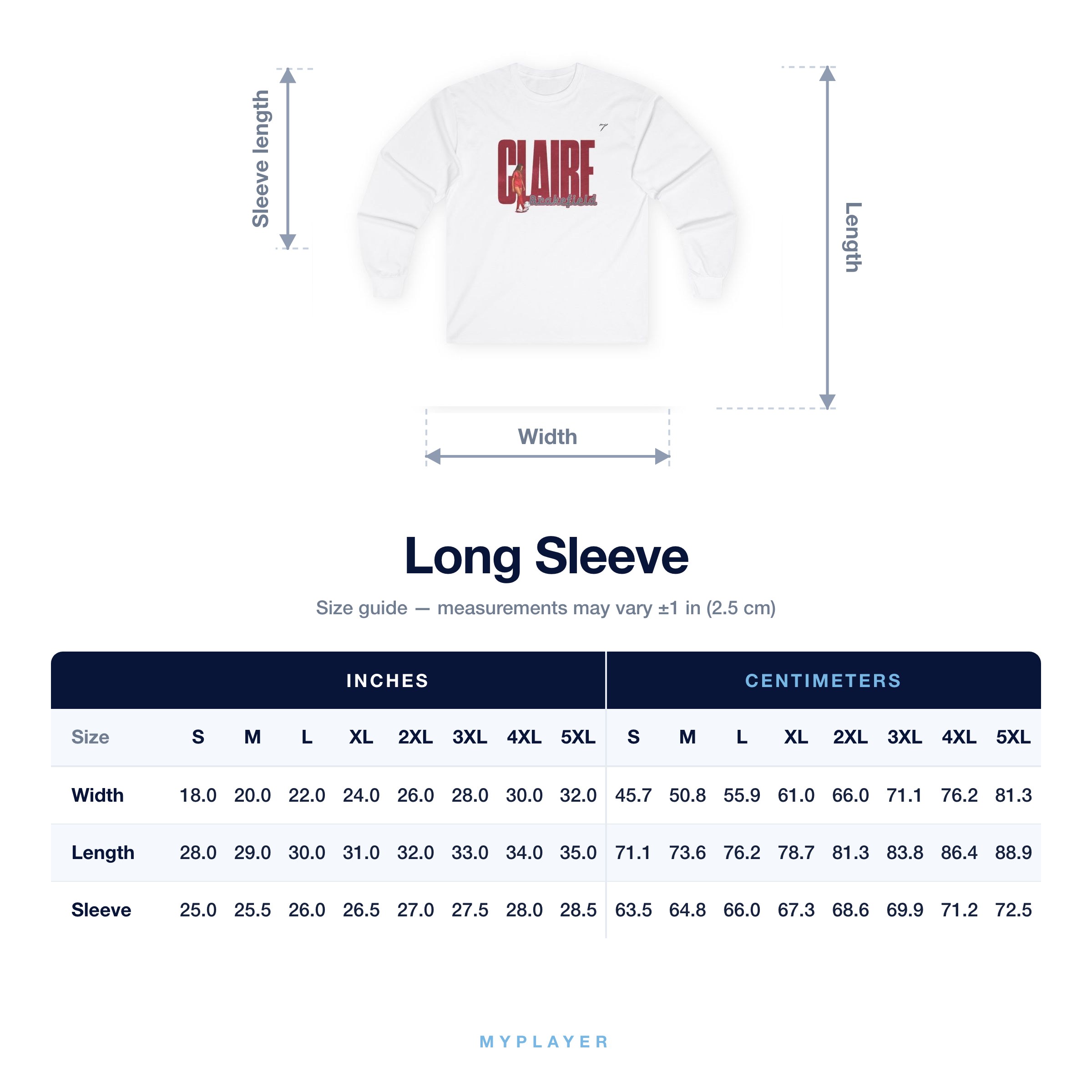 Long Sleeve size chart