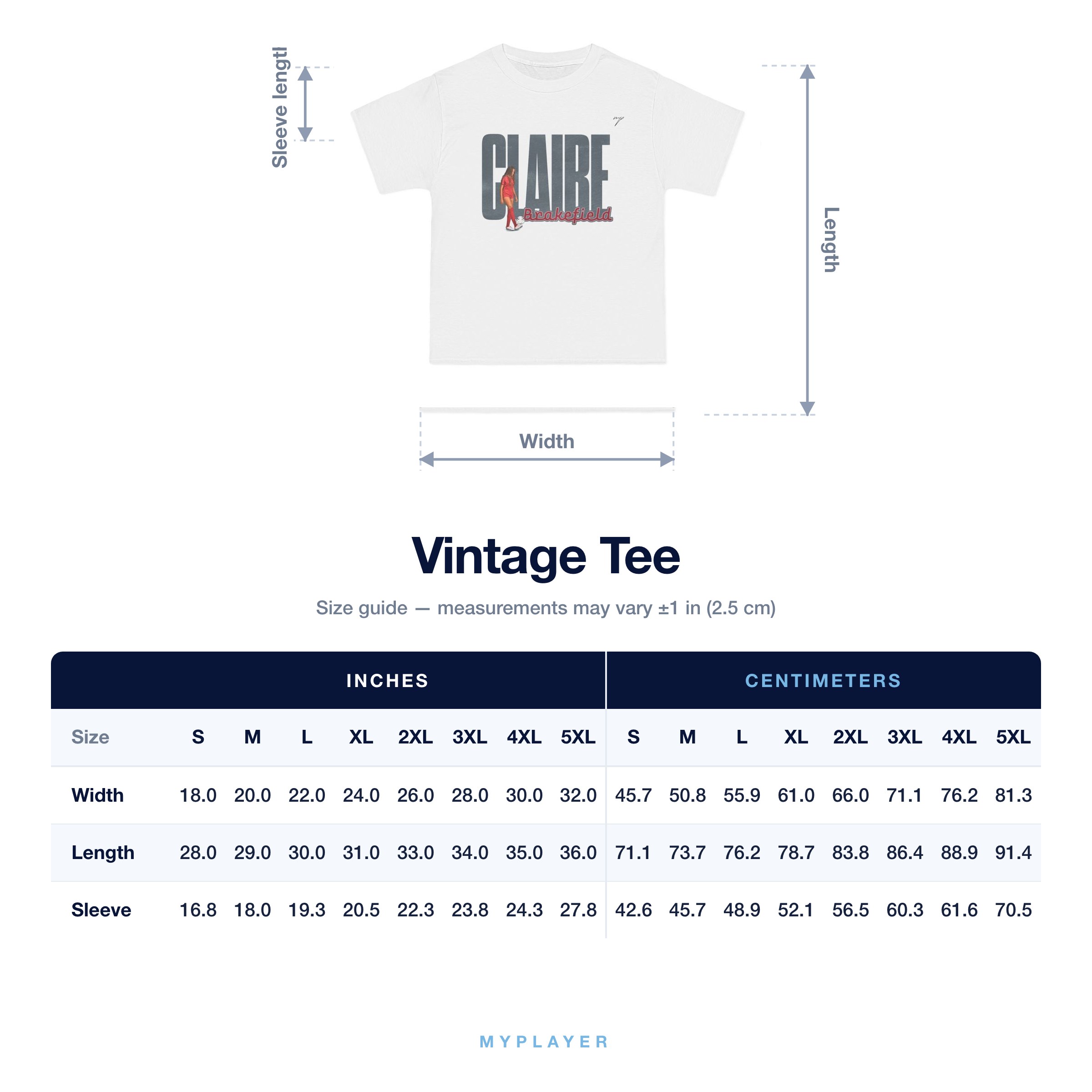 Vintage Tee size chart