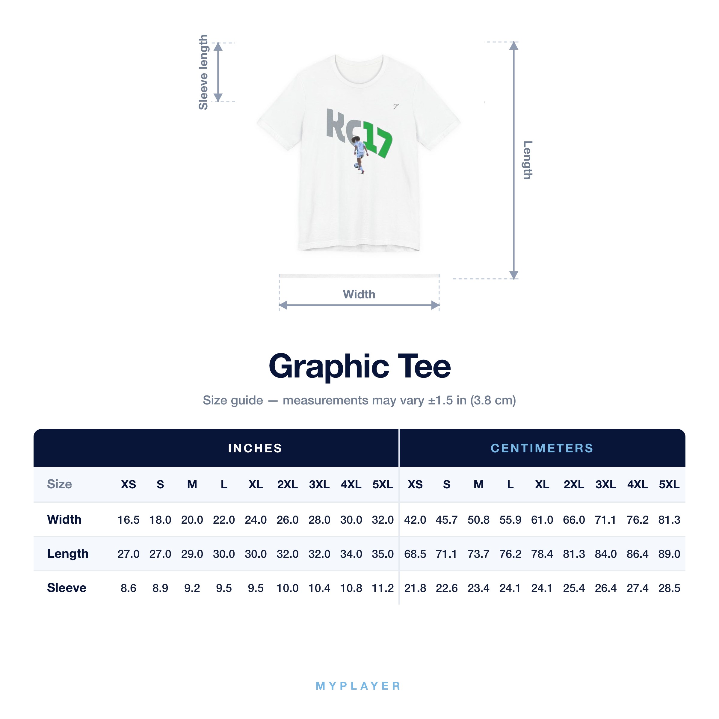 Graphic Tee size chart